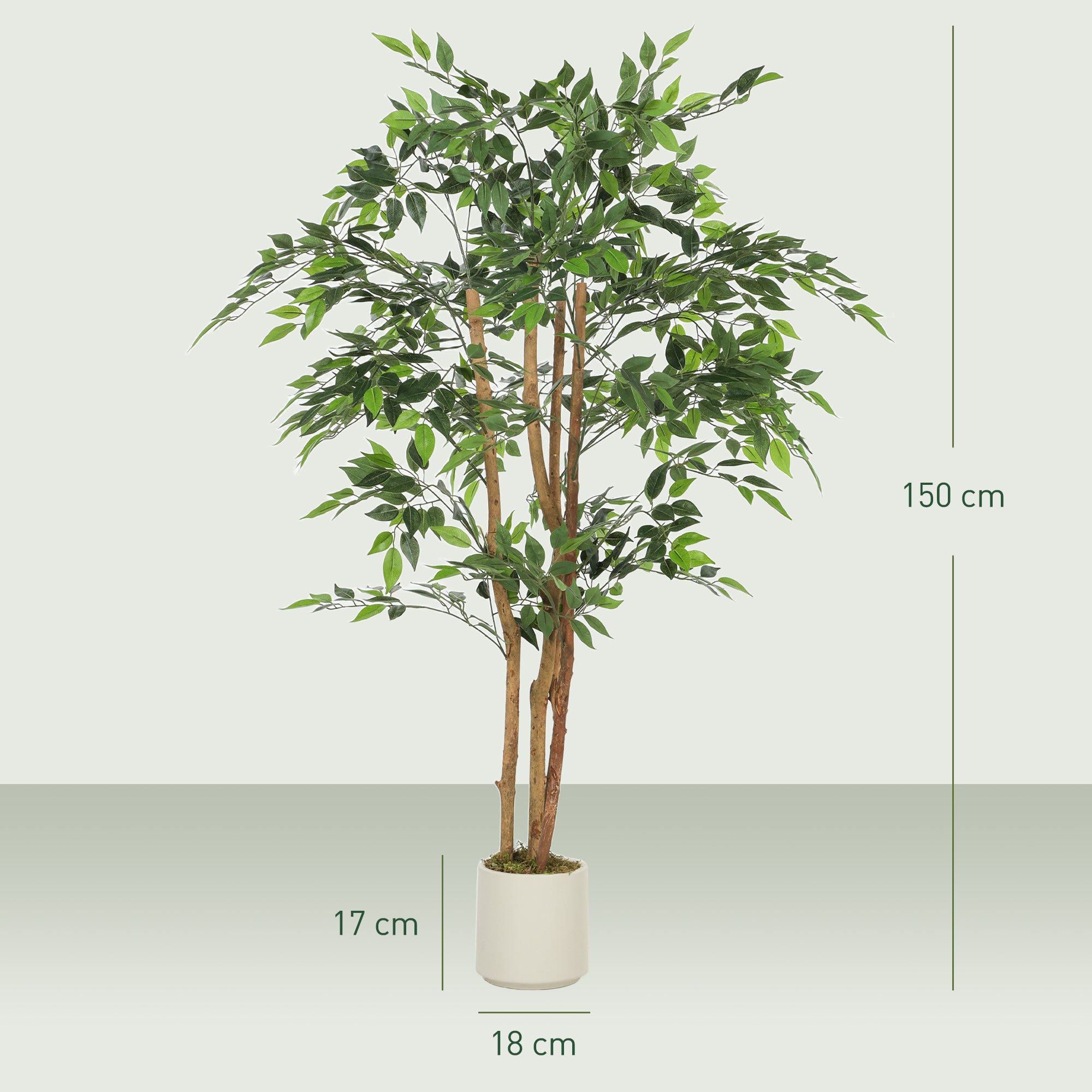 150 cm Artificial Banyan Tree for Indoor Use, Faux Greenery in Plastic Planter with Solid Wood Trunk — Home, Office, Living Room, Bedroom Decor
