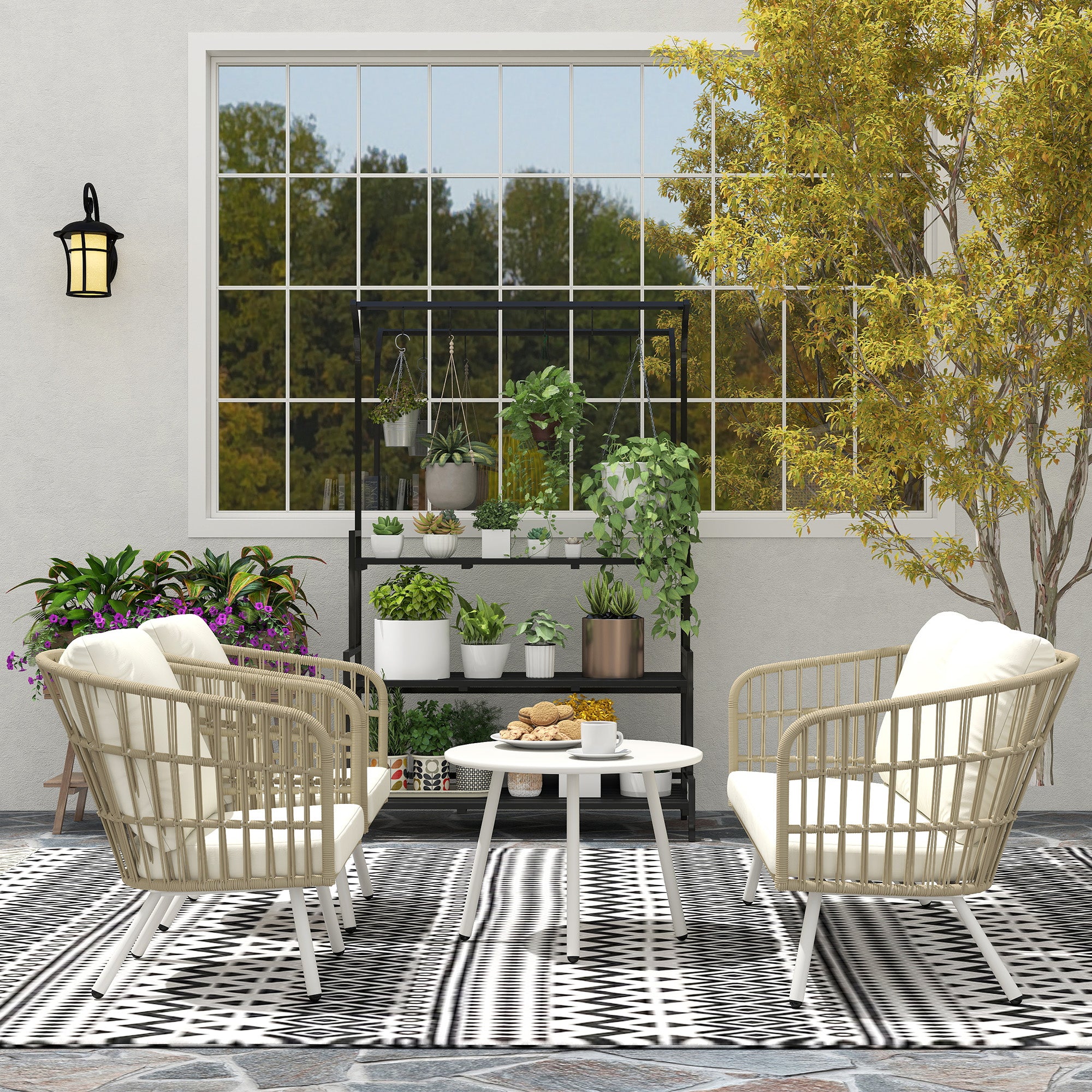 Garden Furniture Set made of Poly Rattan Lounge Set with 2-seater Sofa Chair Table Cushion weatherproof Seating Group for 4 Persons Outdoor Balcony Furniture Set Patio Furniture for Garden Balcony Terrace Khaki