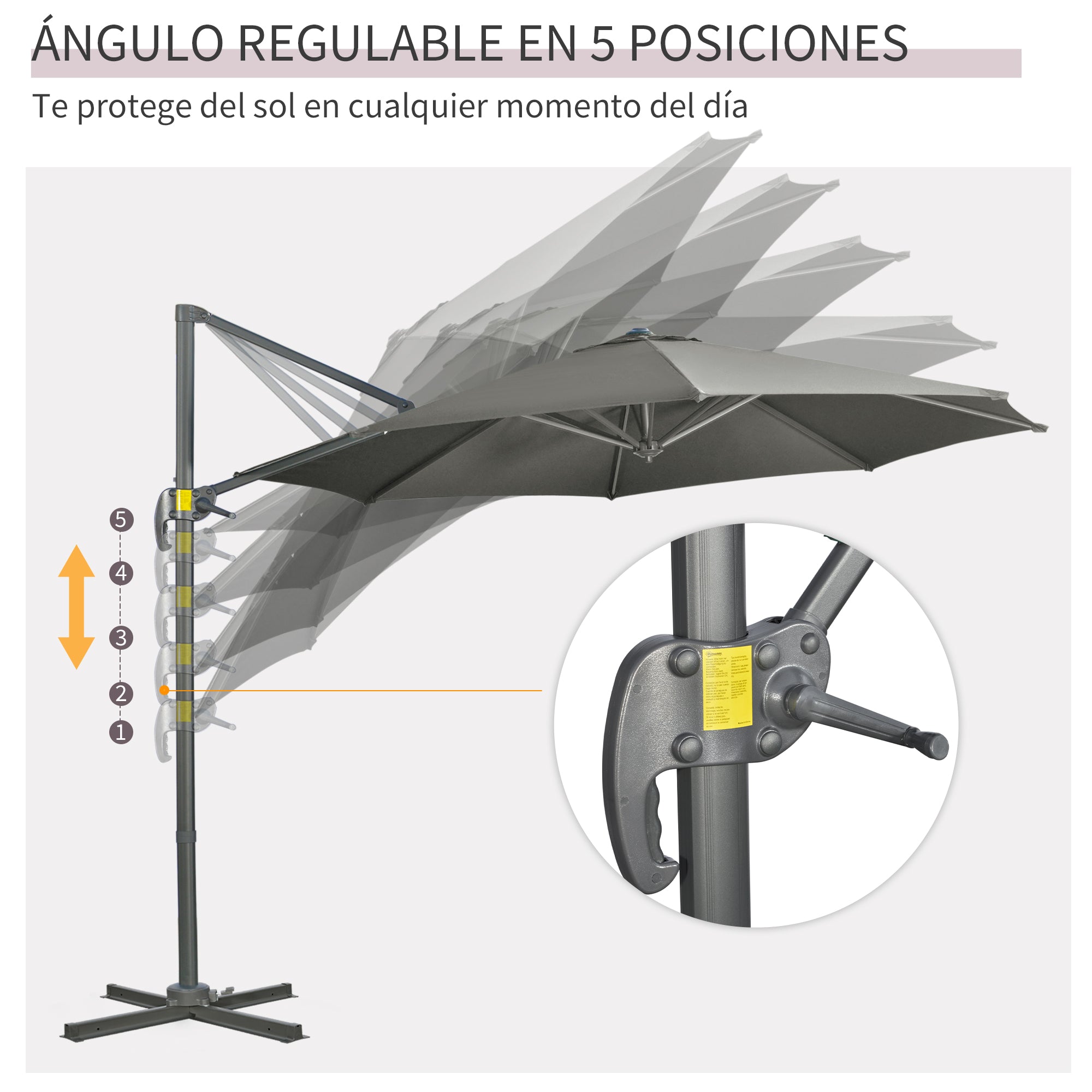 Garden Umbrella Ø300x250 cm Offset Aluminum Parasol with Crank Tilt 360° Rotating Canopy with Pedal and Cross Base Gray