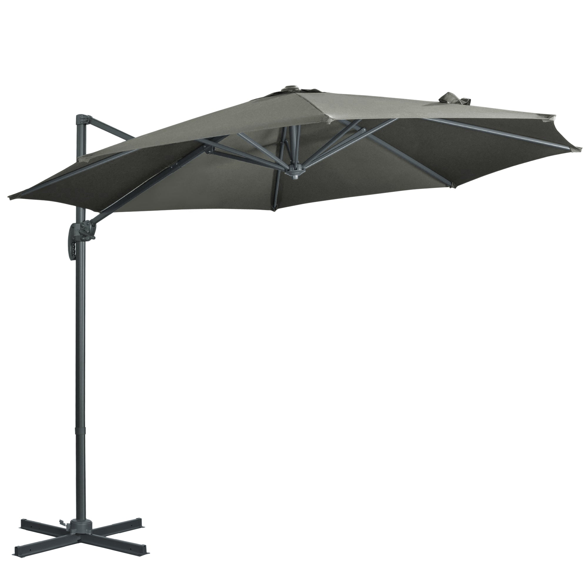 Garden Umbrella Ø300x250 cm Offset Aluminum Parasol with Crank Tilt 360° Rotating Canopy with Pedal and Cross Base Gray