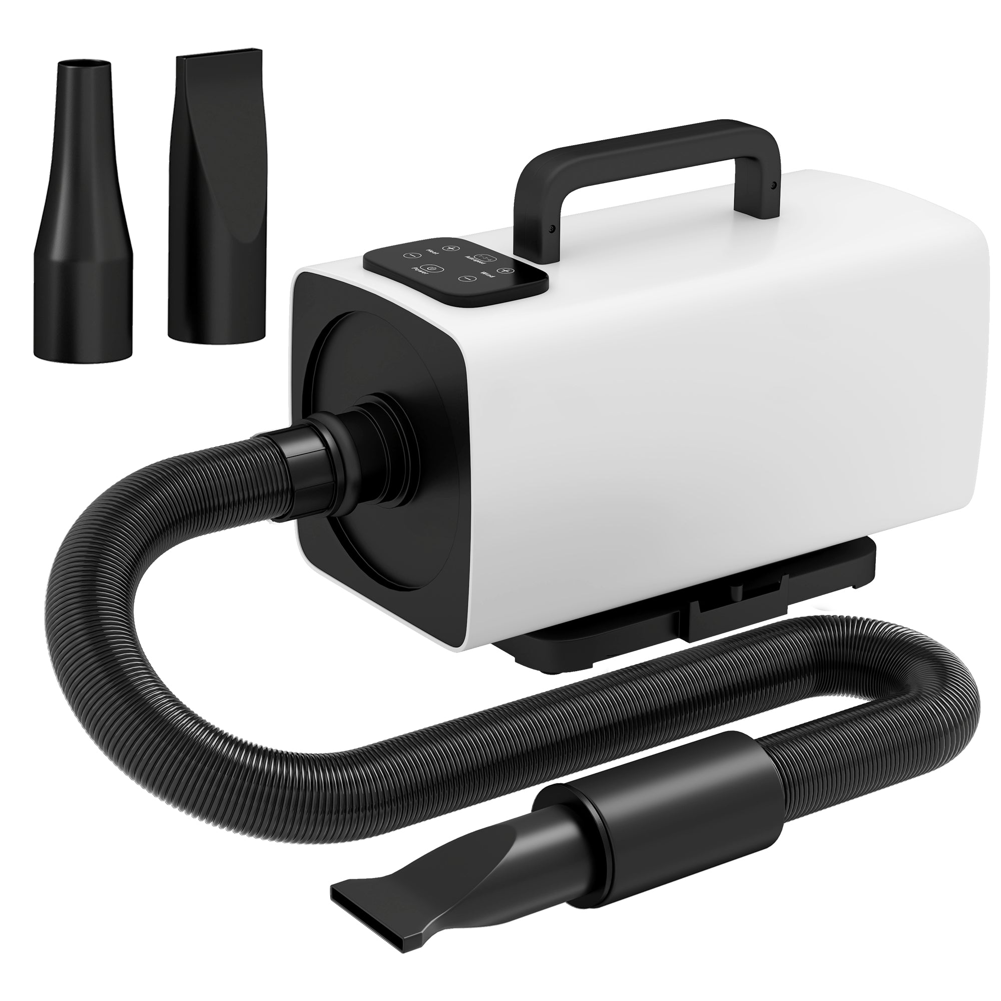 Dog Dryer Hair Dryer for Dogs 2200 W Adjustable Speed and Temperature 3 Nozzles Digital Display for Grooming Showering Drying White