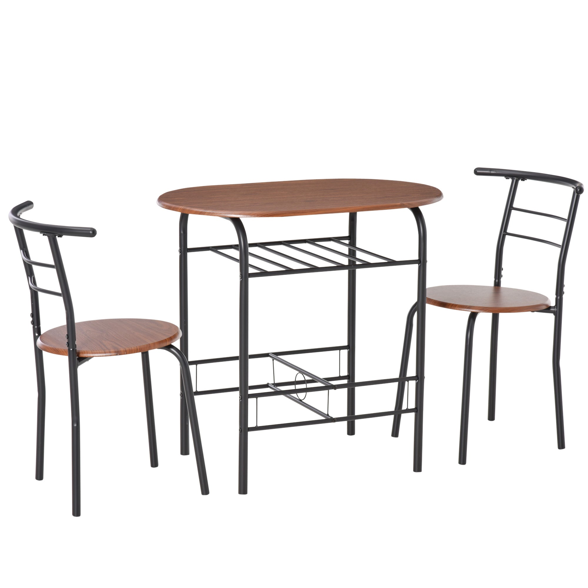 Modern Table Set with 2 Chairs for Dining Room, 3-Piece Space-Saving Furniture Set for Kitchen, Balcony, Restaurant or Bar, Brown and Black