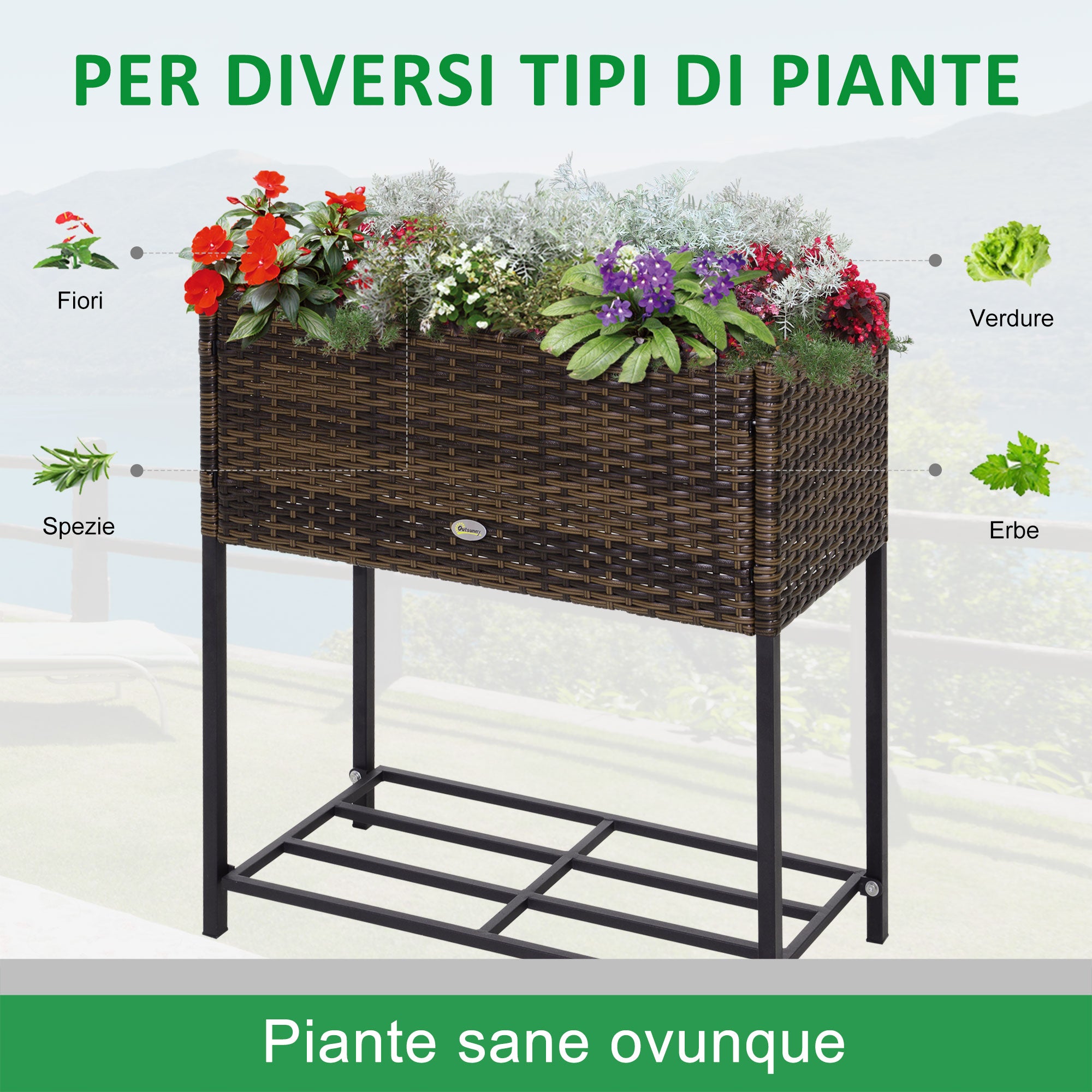 Raised Garden Bed, Wicker Planter with Shelf, Raised Flower Bed for Outdoor and Indoor, Brown (70cm x 30cm x 70cm)