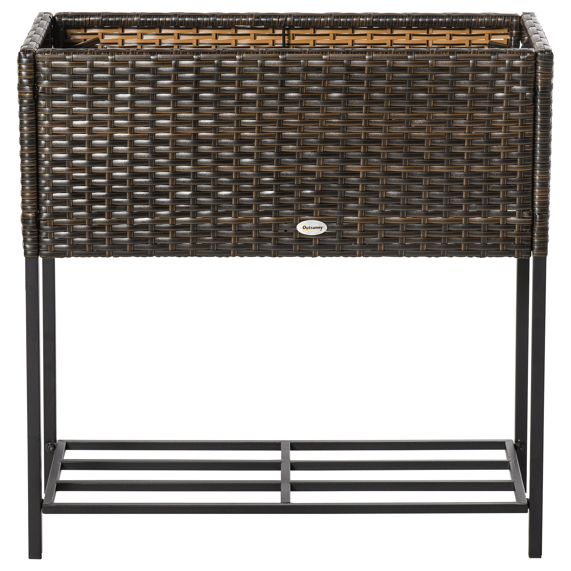 Raised Garden Bed, Wicker Planter with Shelf, Raised Flower Bed for Outdoor and Indoor, Brown (70cm x 30cm x 70cm)