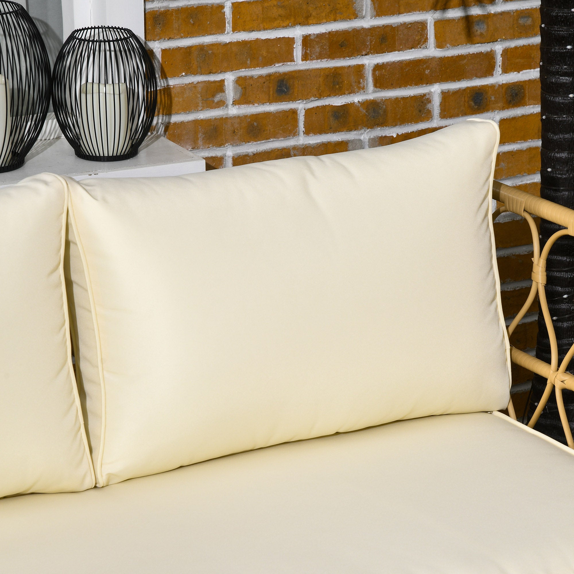 4-Piece Garden Lounge Set 2-Seater Sofa + 2 Armchairs + 1 Coffee Table with Tempered Glass Top 7 Cushions - Metal and Rattan - Ecru
