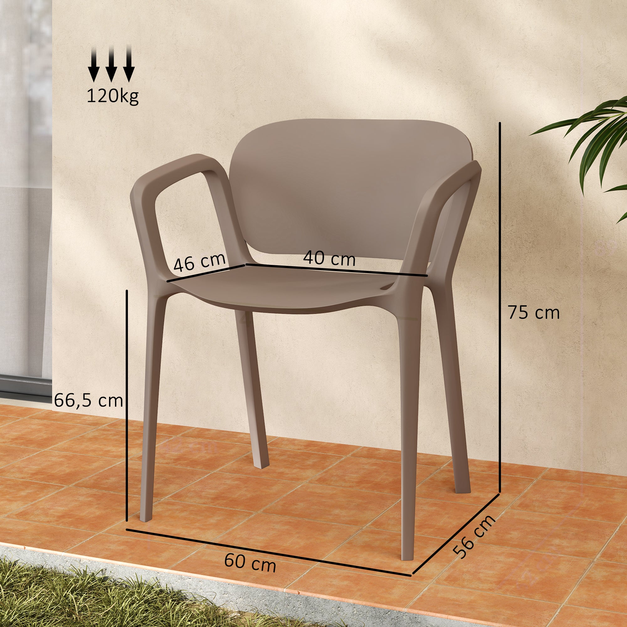 Garden Chair 4-Pack Weatherproof Plastic Garden Chairs with Armrests Backrest Stackable Patio Chair Supports up to 120 kg Outdoor Furniture for backyard, garden, balcony Grey