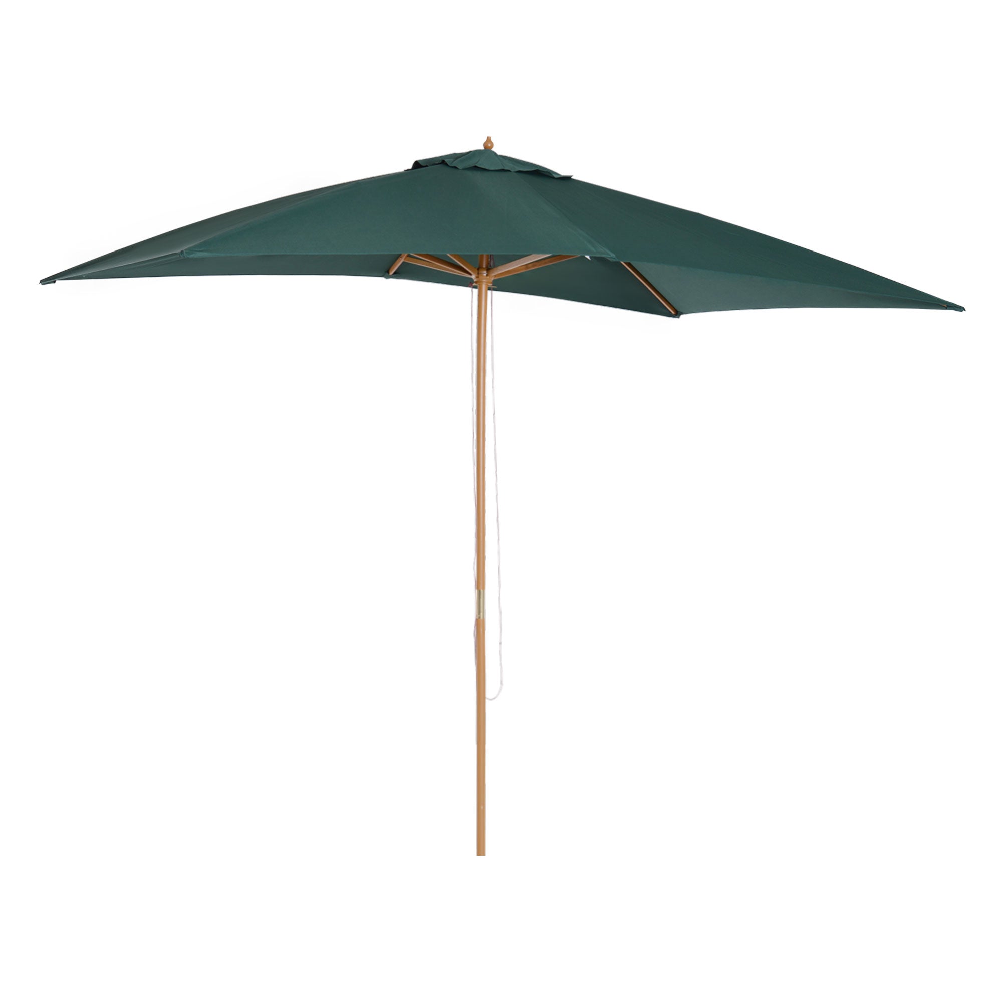 Garden Umbrella 2x3m with Rope and Air Vents, Outdoor Umbrella with 6 Wooden, Bamboo and 180g/㎡ Polyester Ribs, for Courtyard, Terrace and Balcony, Dark Green