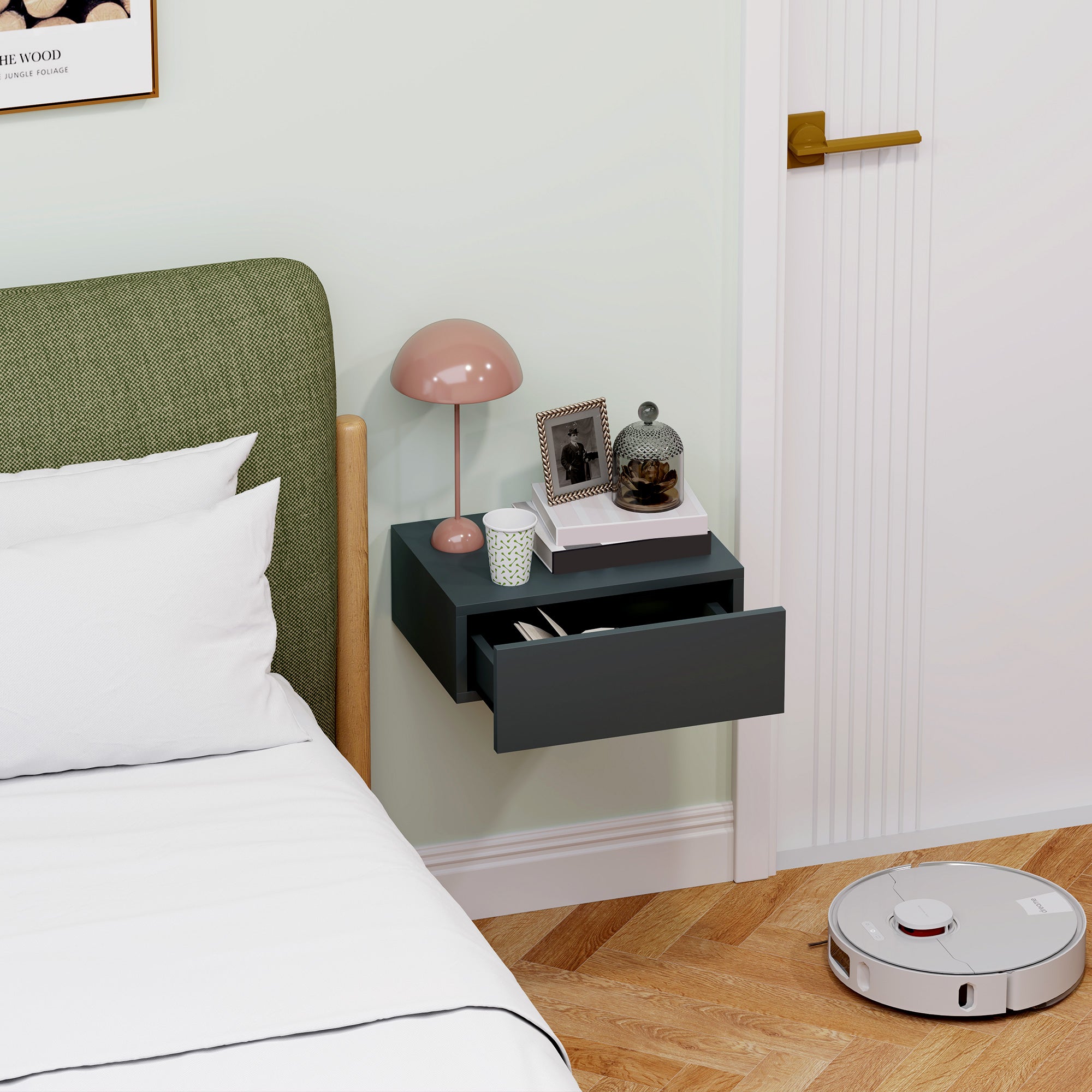 Suspended Bedside Table with Drawer, Bedroom Bedside Table in Particle Board, Modern Style, 40x30x15 cm, Black