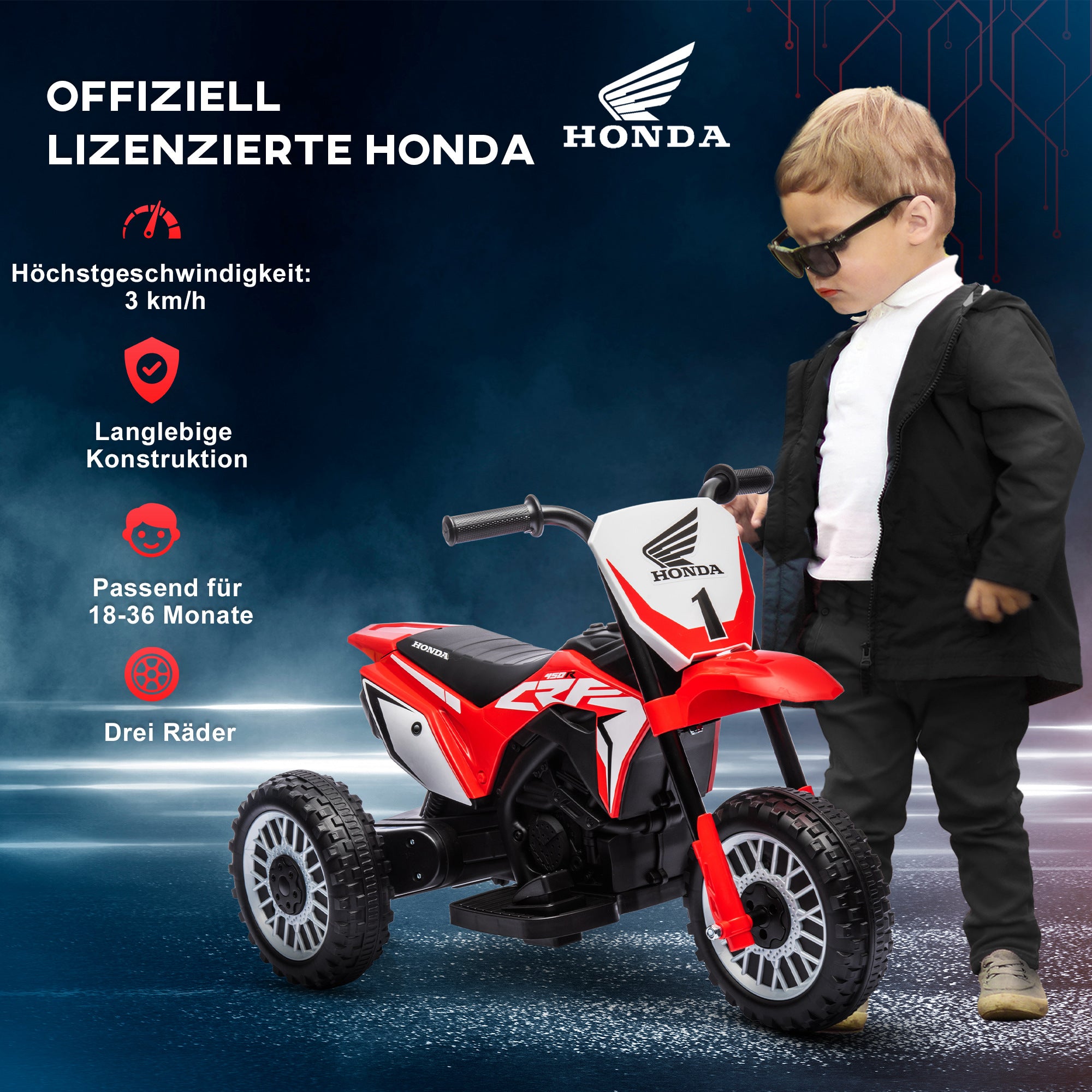 Electric Kids Motorcycle Electric Motorcycle with Horn, Start-up Music, Kids Electric Bike for Children aged 1.5-3 years Red