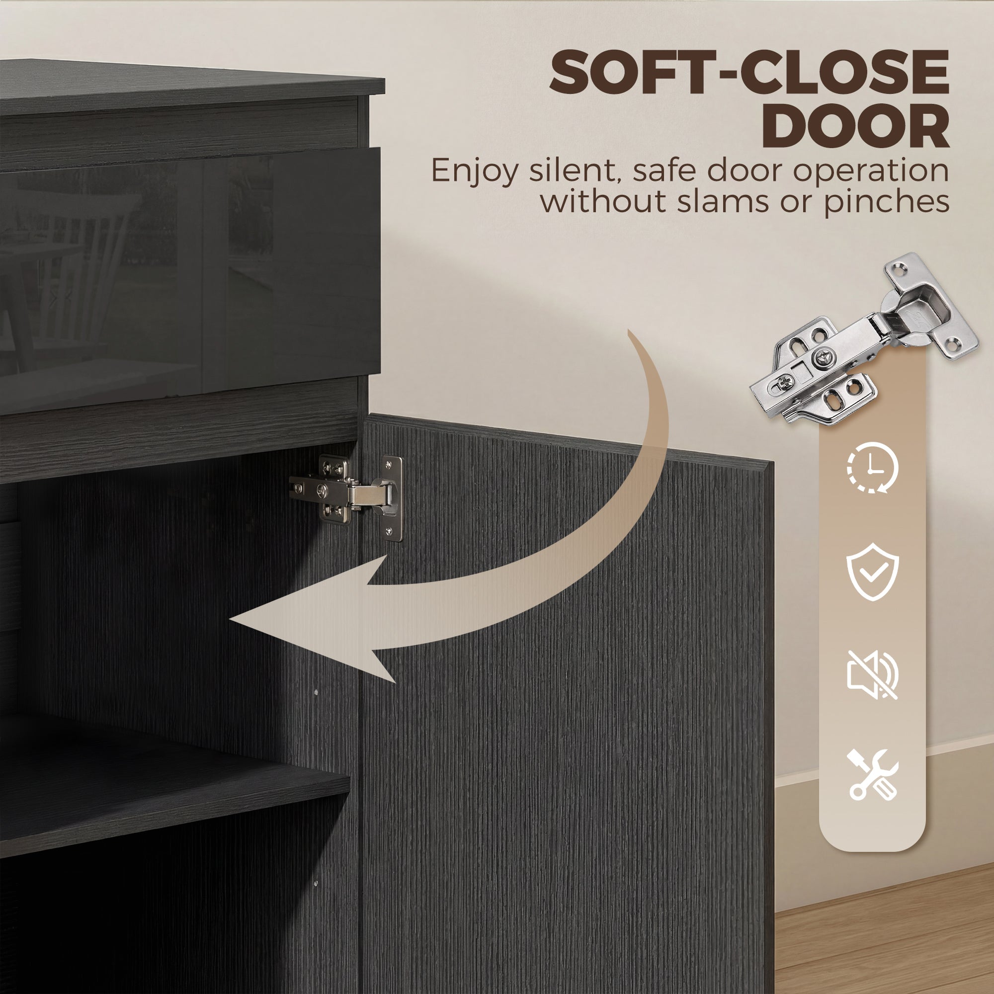 Sideboard — 5-Drawer Dresser with Adjustable Shelf & Soft-Close Door, Kitchen Cabinet for Living Room/Kitchen/Dining, High-Gloss Black, 39.4 x 15.7 x 31.5 in (100 x 40 x 80 cm)