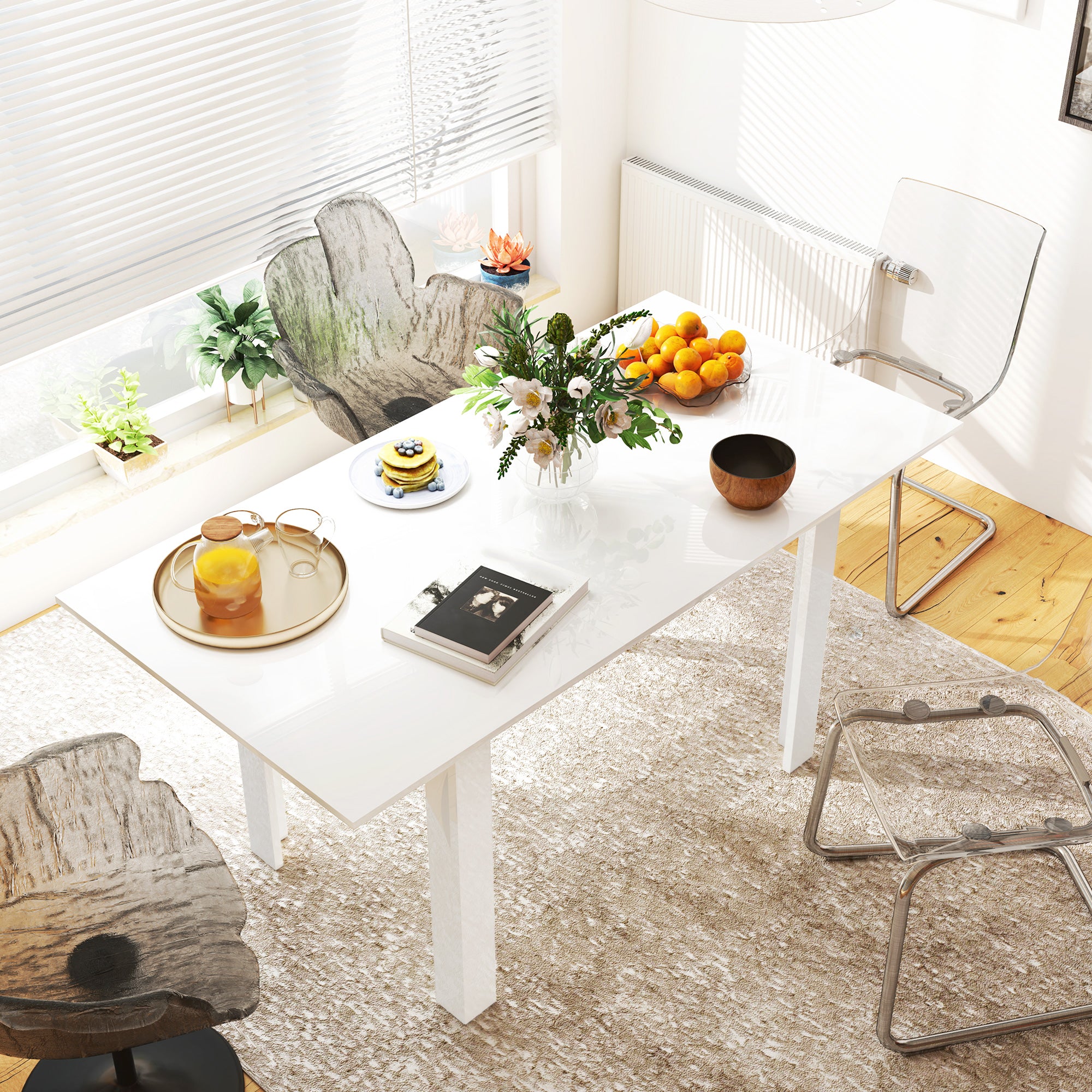 Extendable Dining Table for 4-6 People with Flip Panels, Extendable Kitchen Table in MDF, for Dining Room, Living Room, 120-160x80x78 cm, Glossy White