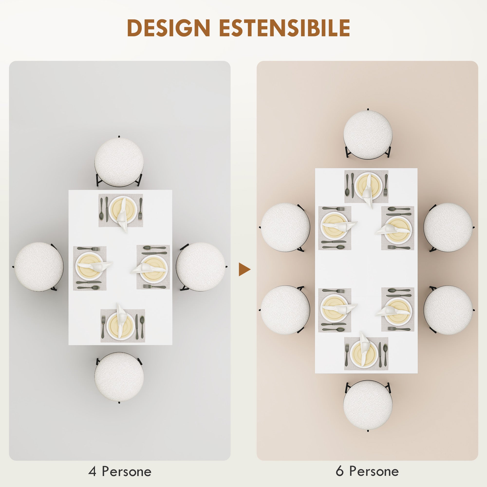 Extendable Dining Table for 4-6 People with Flip Panels, Extendable Kitchen Table in MDF, for Dining Room, Living Room, 120-160x80x78 cm, Glossy White