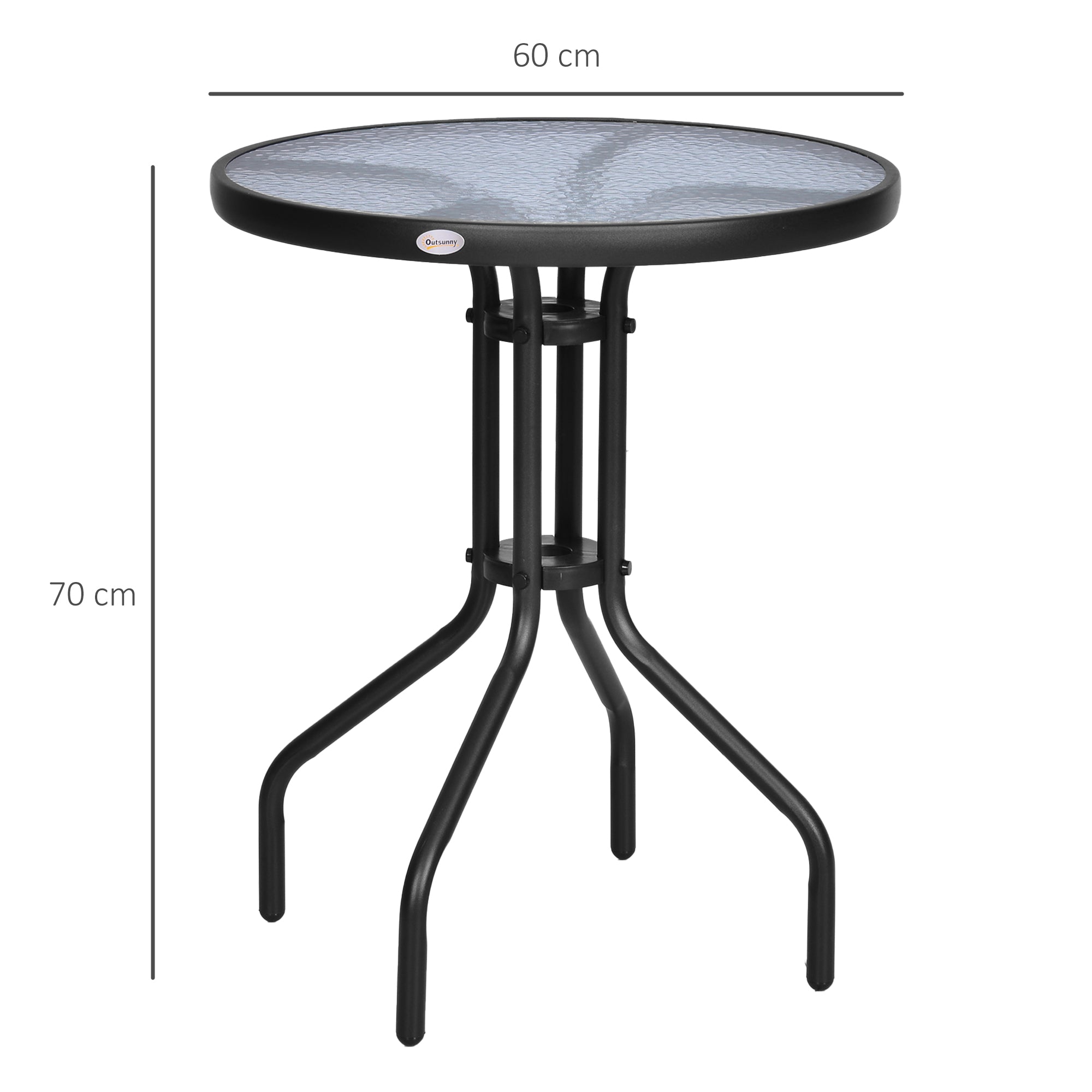 Garden Table ∅60xH70cm, Weatherproof Patio Table made of Metal, Dining Table with Water Ripple Pattern, Outdoor Camping Side Table, Round Patio Table for Garden Balcony Black