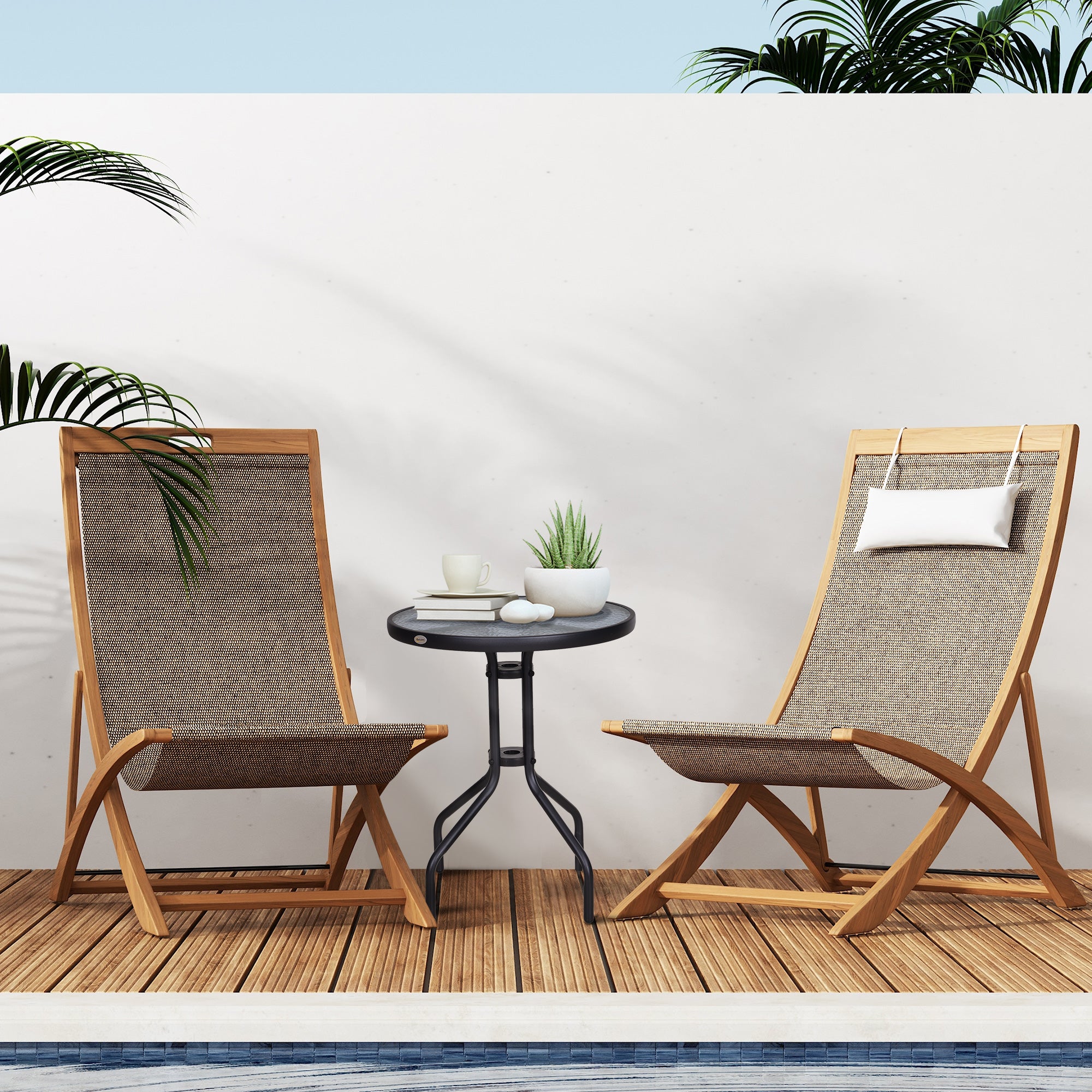 Garden Table ∅60xH70cm, Weatherproof Patio Table made of Metal, Dining Table with Water Ripple Pattern, Outdoor Camping Side Table, Round Patio Table for Garden Balcony Black