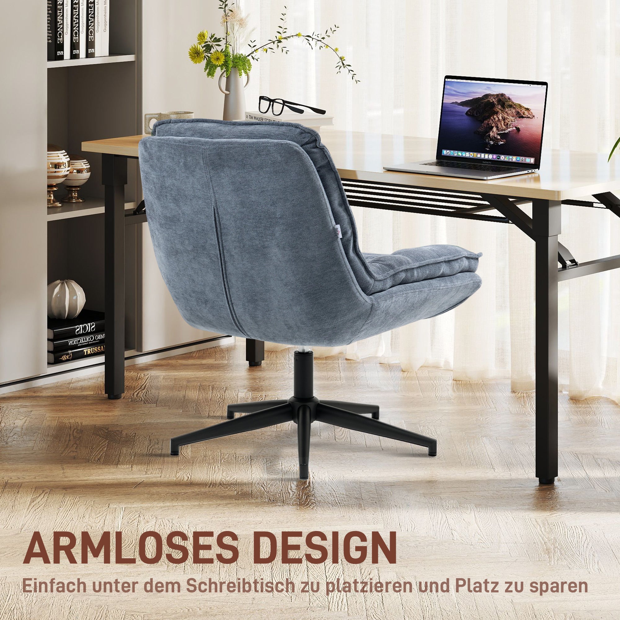 Office Chair Desk Chair without Armrests with Wide Seat, Height Adjustable Tailor Seat Chair Double-layered thick Swivel Chair with Linen Look, for Home Office, Dark Gray