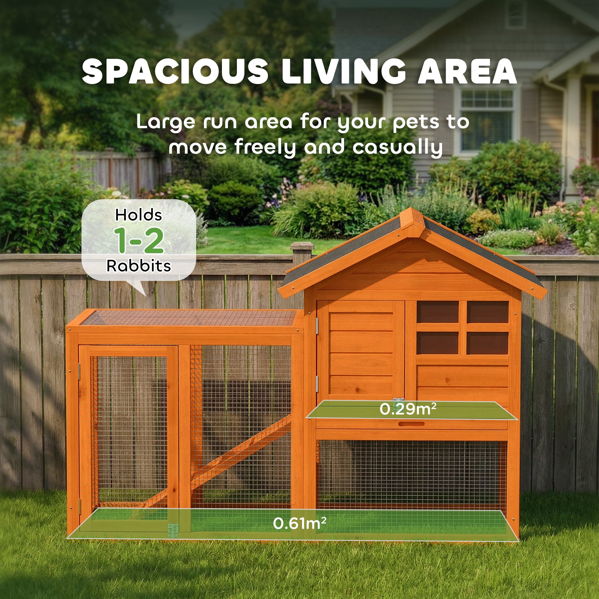 2-Story Wooden Rabbit Hutch, 48.6 x 24.6 x 36.4 in, Waterproof Bitumen Roof, Run with Ramp & Doors – Orange