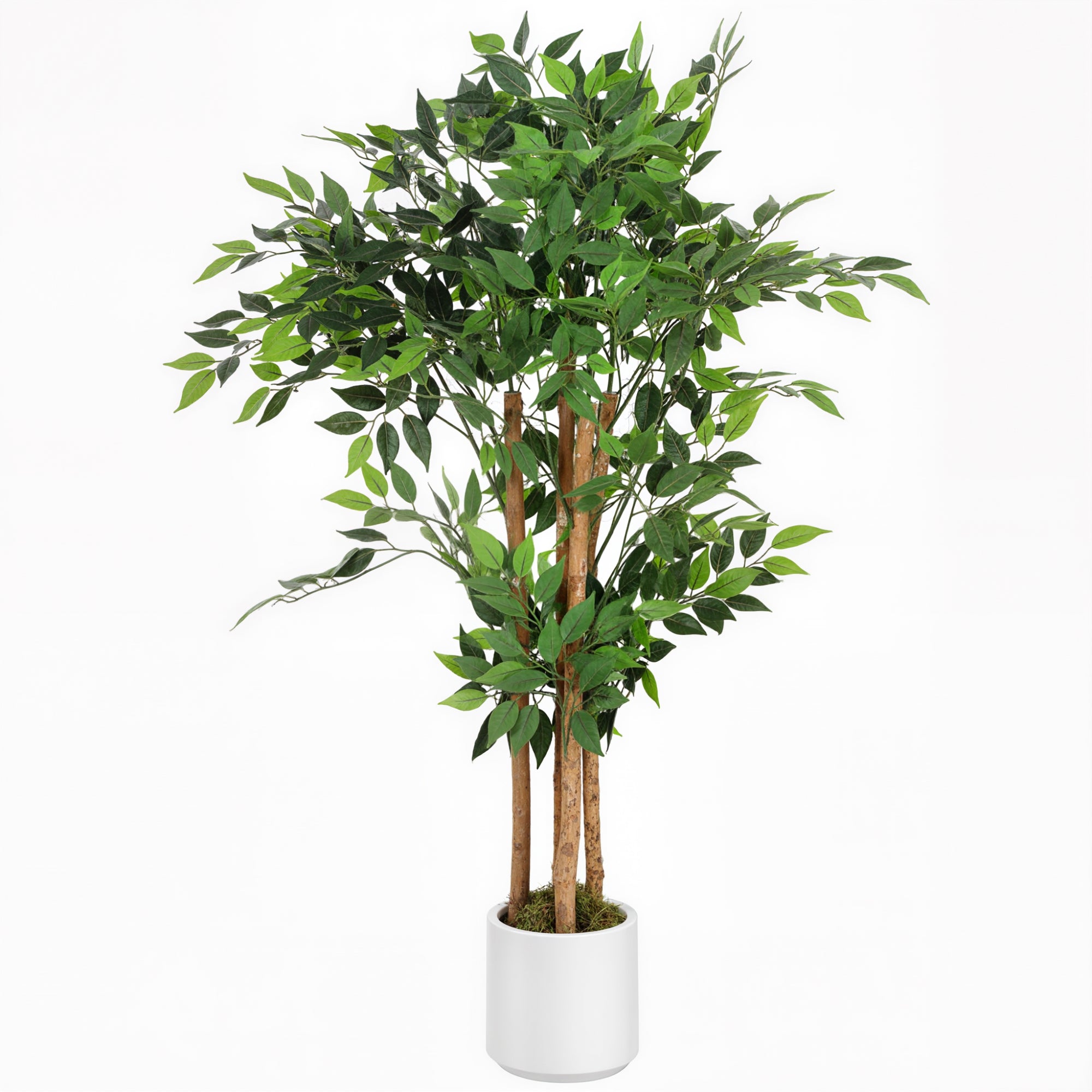 Artificial Banyan Tree with Adjustable Branches — White PP & Cement Planter, Realistic PEVA Leaves & Wood Trunk, 47.2 in