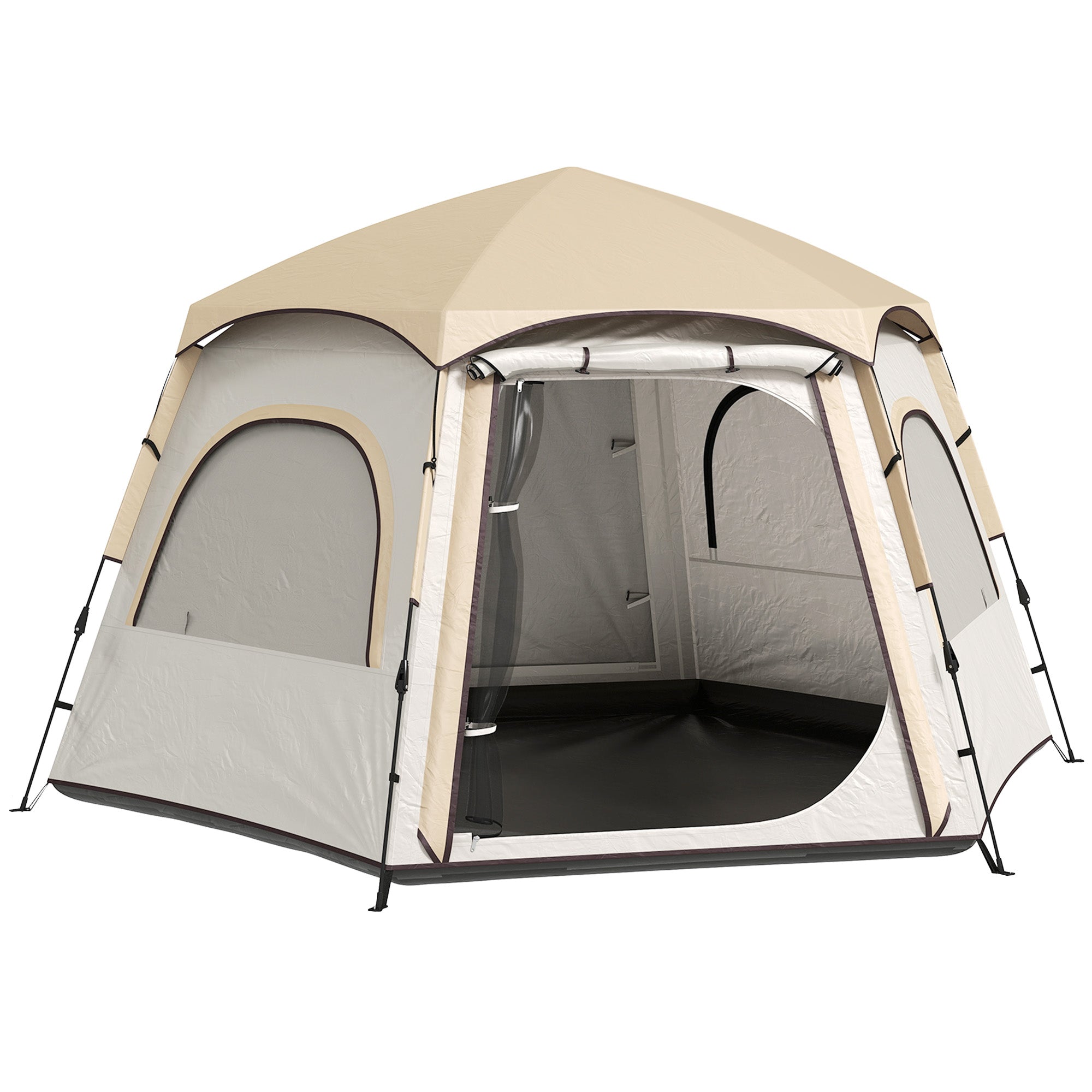 Camping Tent for 2-4 People Foldable Camping Tent Easy Installation Mesh Windows Hook and Carry Bag UV Protection Waterproof for Hiking White and Beige
