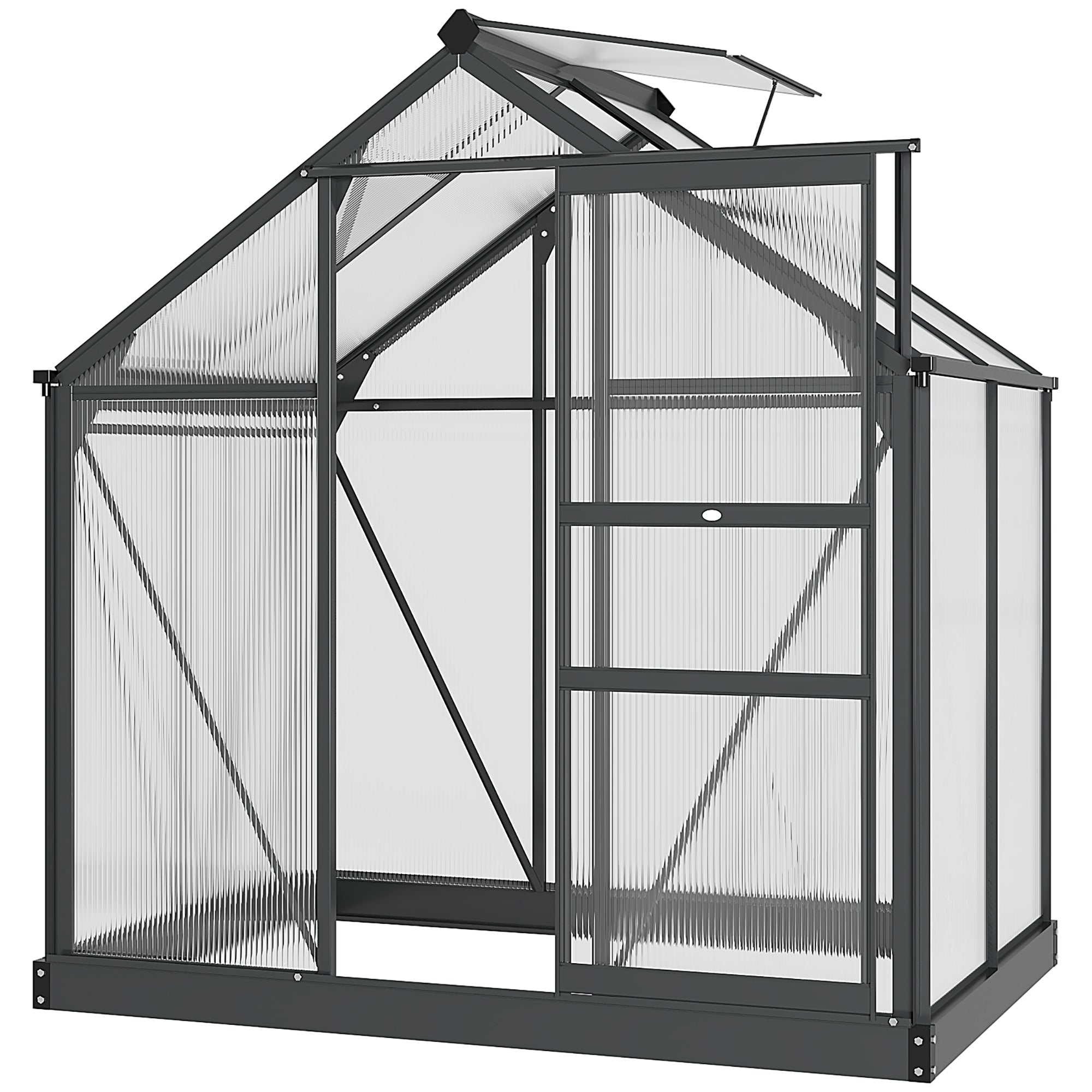 Polycarbonate Garden Greenhouse 2.51 m² Aluminum Greenhouse for Garden 190 x 132 x 201 cm UV-Resistant, with Reinforced Foundation, Gutter, Skylight, and Sliding Door, Gray