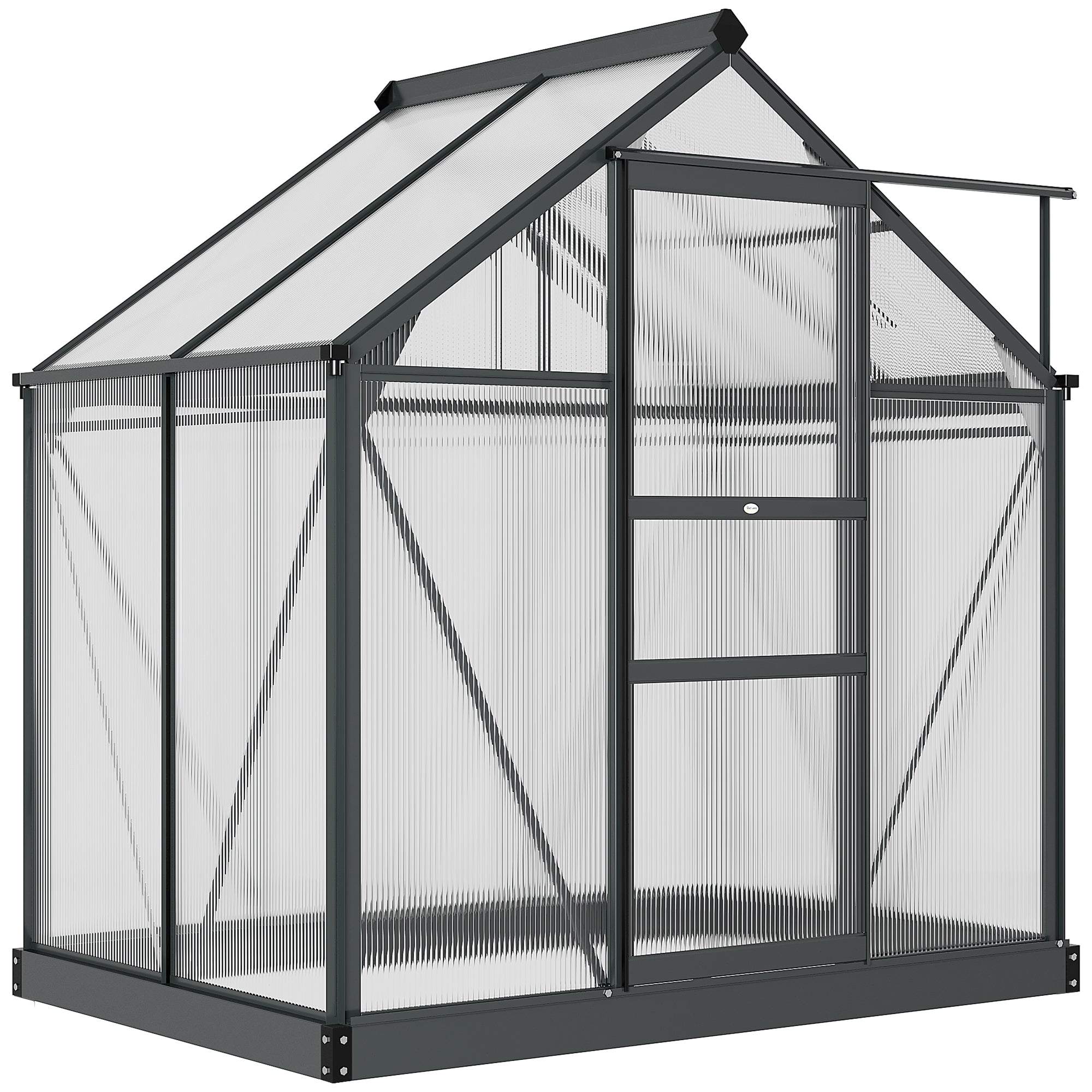Polycarbonate Garden Greenhouse 2.51 m² Aluminum Greenhouse for Garden 190 x 132 x 201 cm UV-Resistant, with Reinforced Foundation, Gutter, Skylight, and Sliding Door, Gray