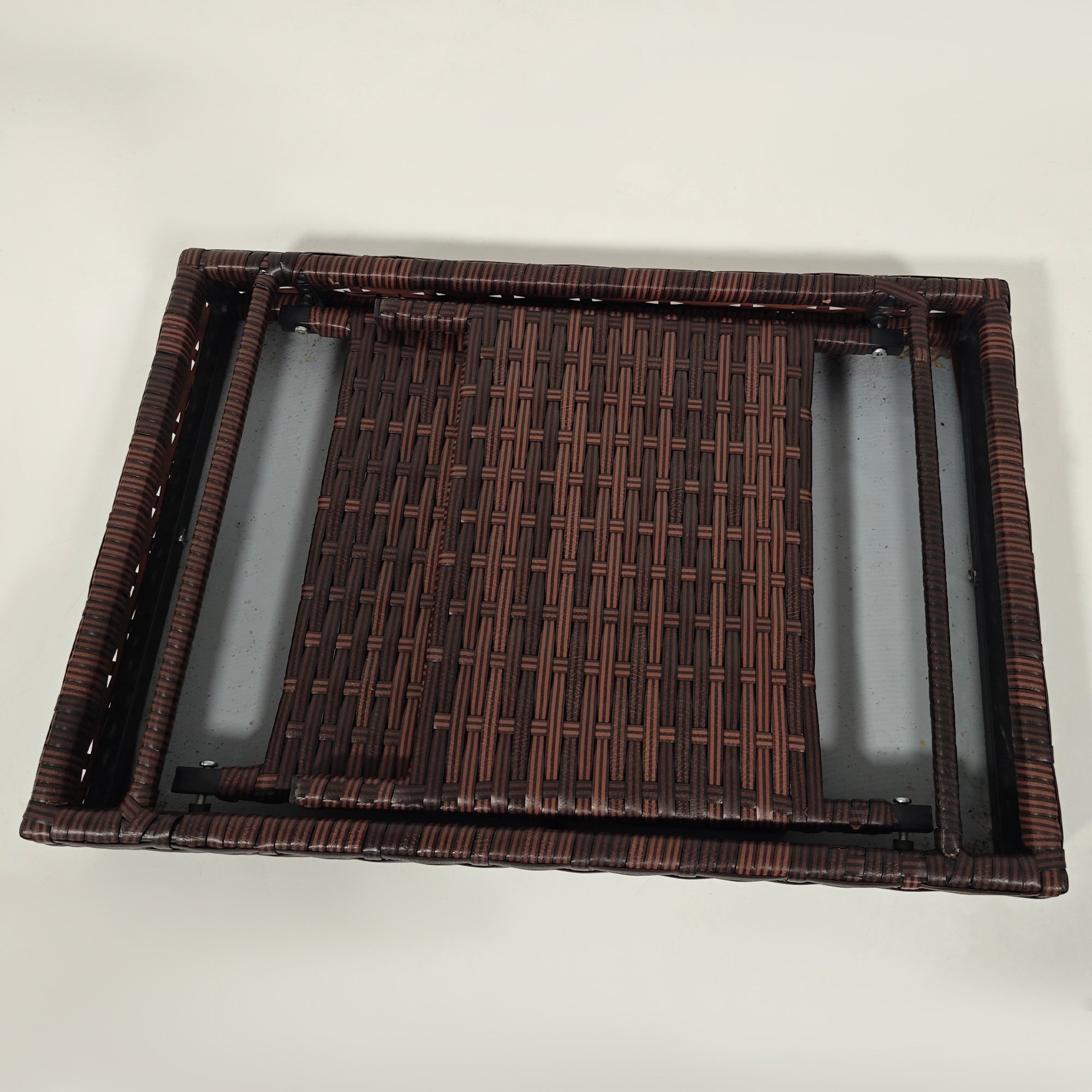 Rattan Side Table Garden Table Folding Table Weatherproof Camping Table Coffee Table for Garden, Balcony, Brown, 60 x 41 x 41 cm