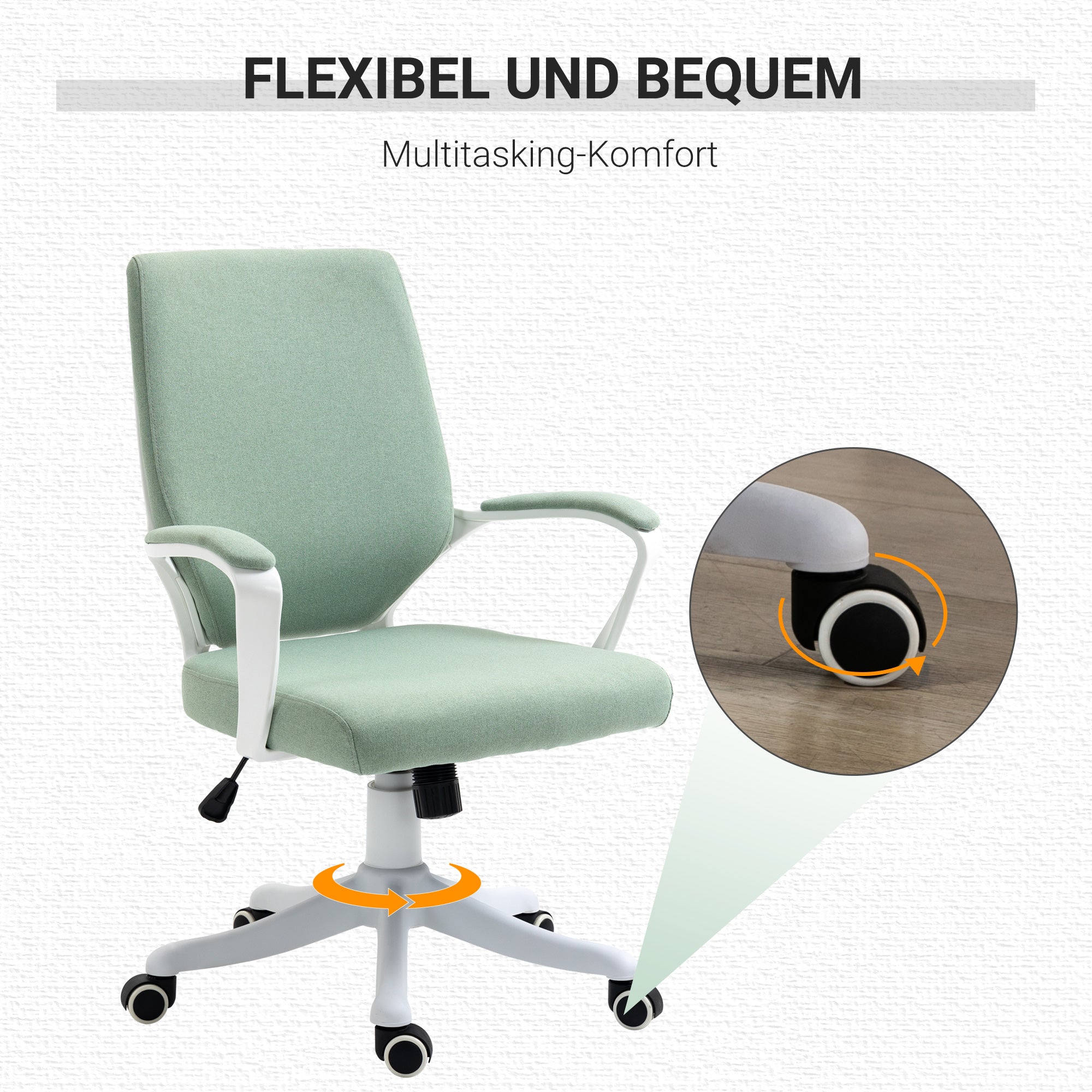 Office Chair Desk Chair Home Office Chair with Rocking Function Height Adjustable Thickly Padded Ergonomic 360° Swivel Wheels Polyester Nylon PP Green+White 62x69x92-100 cm