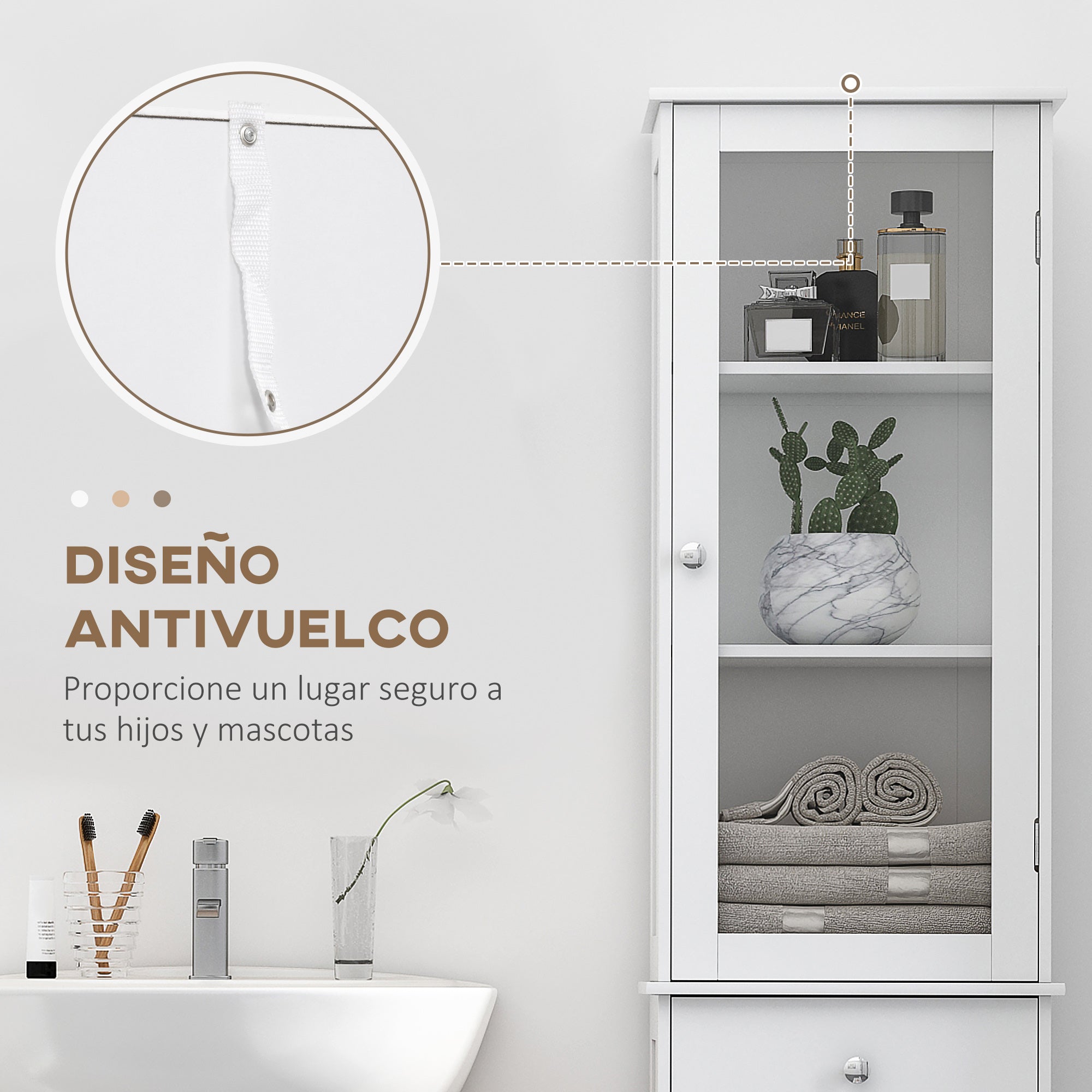 Tall Bathroom Cabinet, Slim Storage Cabinet, with Adjustable Shelves, Drawer, for Small Spaces, Modern, White