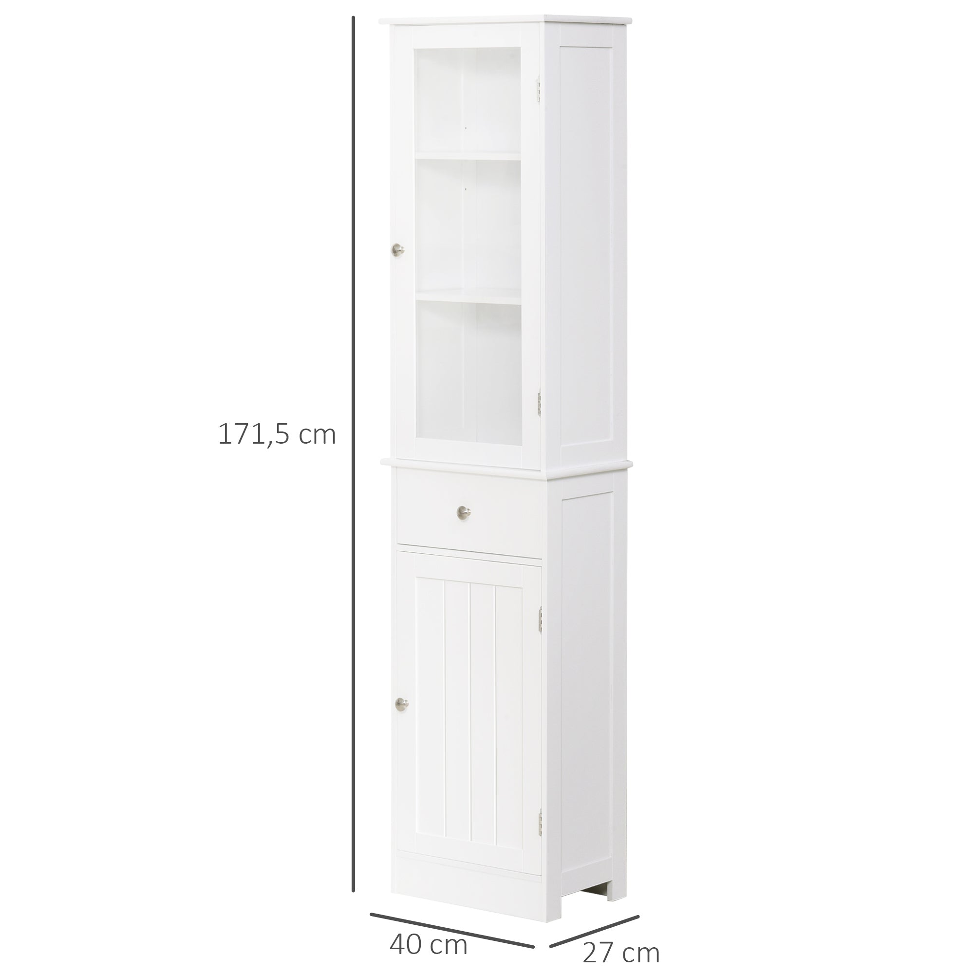 Tall Bathroom Cabinet, Slim Storage Cabinet, with Adjustable Shelves, Drawer, for Small Spaces, Modern, White