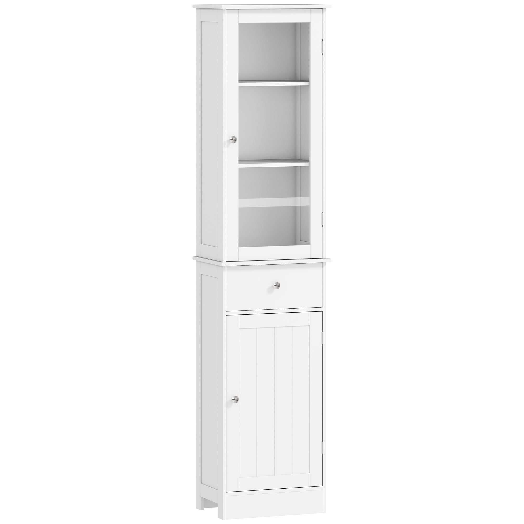 Tall Bathroom Cabinet, Slim Storage Cabinet, with Adjustable Shelves, Drawer, for Small Spaces, Modern, White