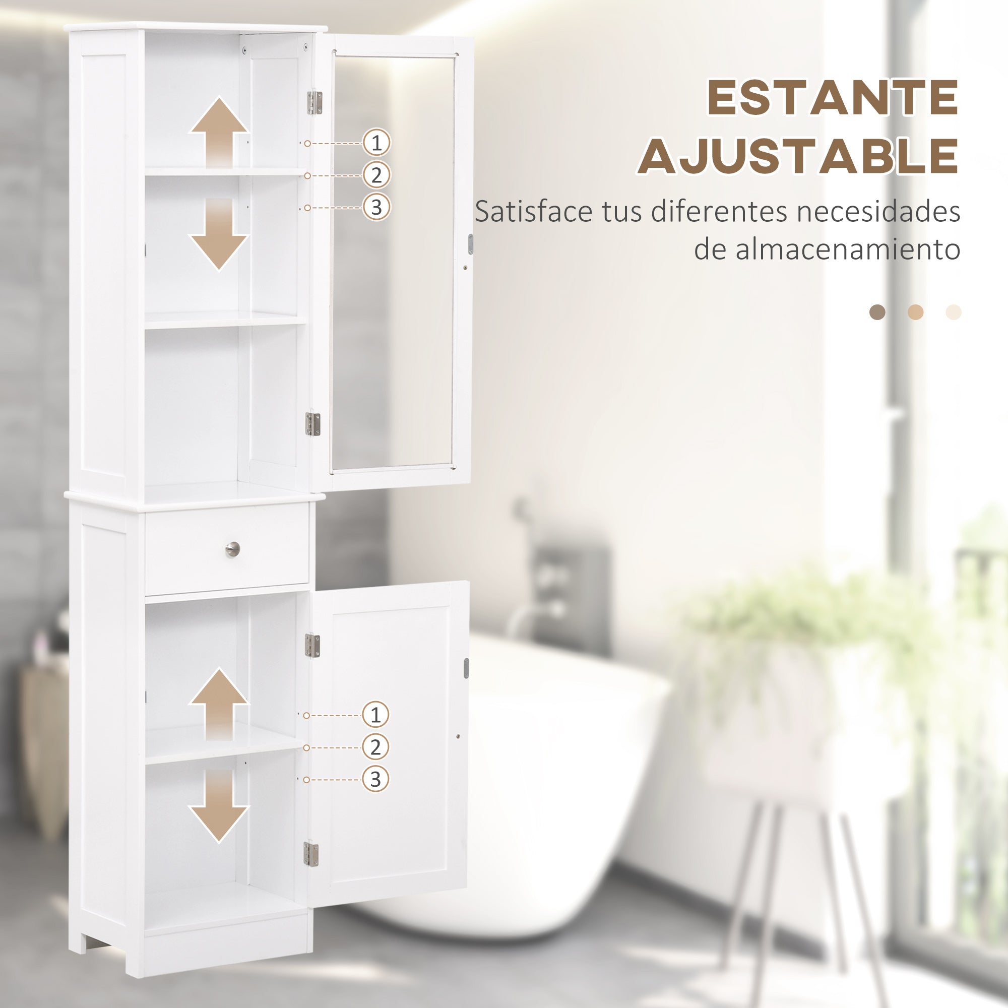 Tall Bathroom Cabinet, Slim Storage Cabinet, with Adjustable Shelves, Drawer, for Small Spaces, Modern, White
