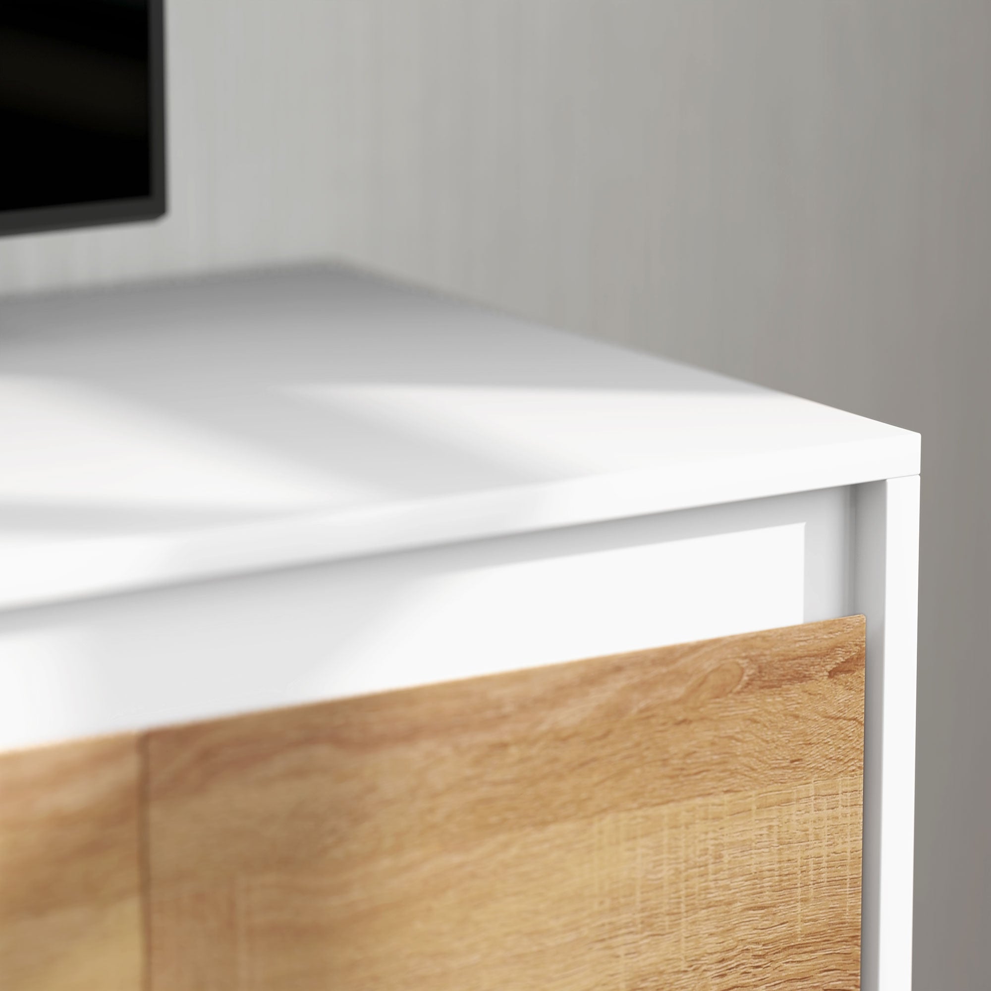 TV Stand and Wall Cabinet Set with 7 Shelves and Open Shelf, Particle Board TV Stand, 120x41x43.3 cm, White and Wood Color