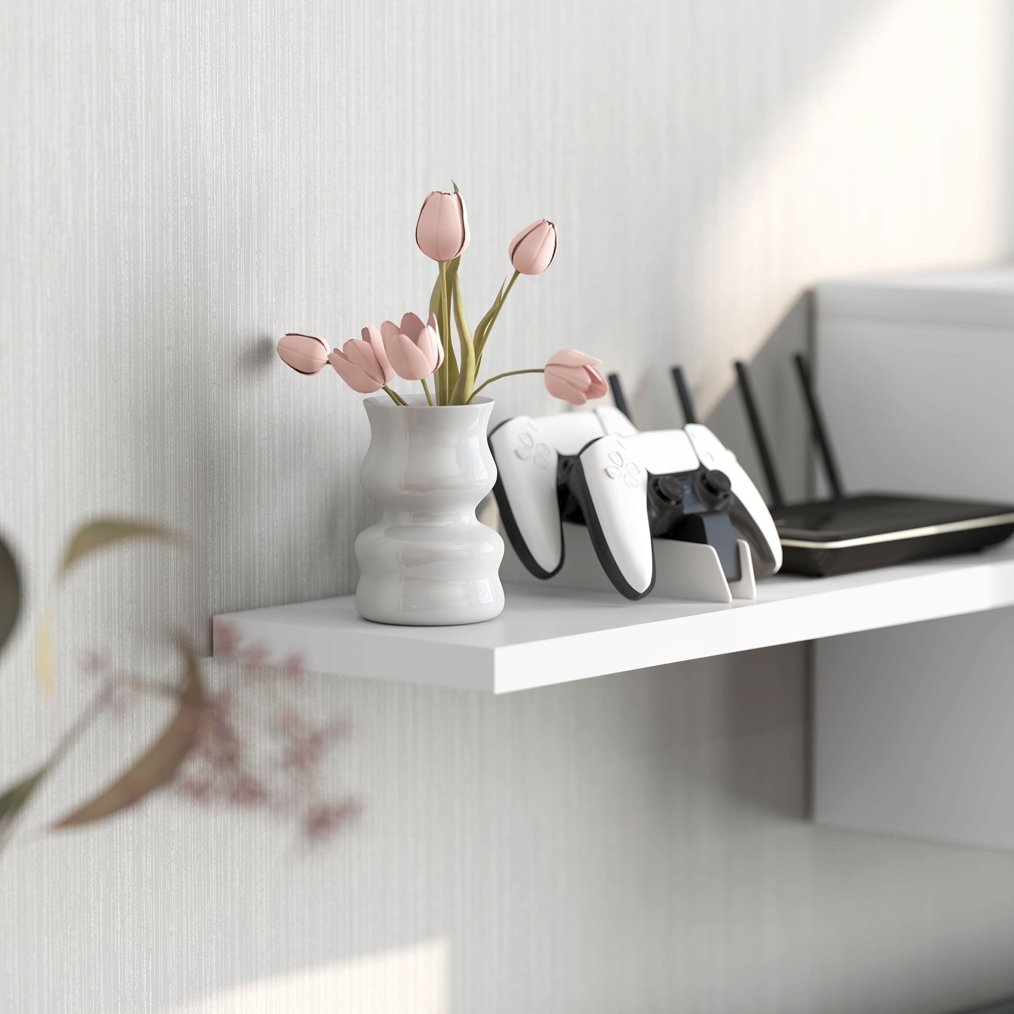 TV Stand and Wall Cabinet Set with 7 Shelves and Open Shelf, Particle Board TV Stand, 120x41x43.3 cm, White and Wood Color