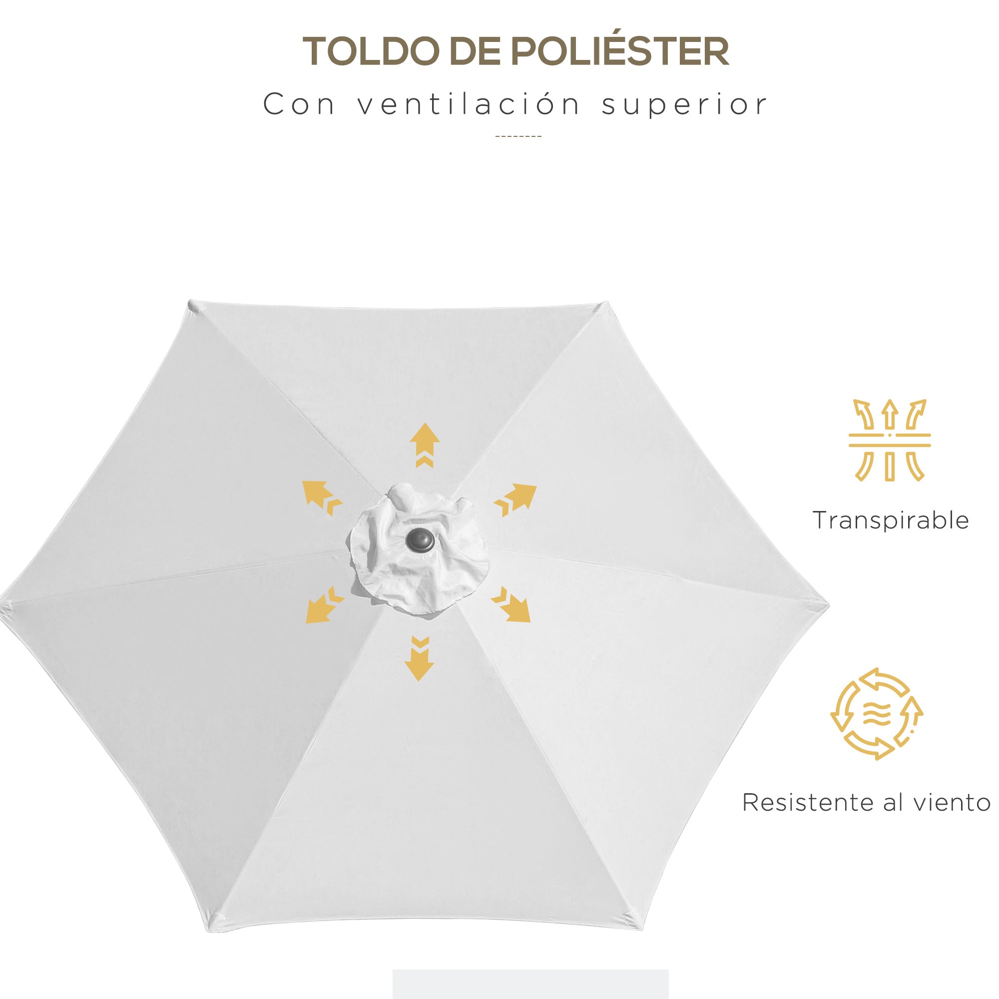 Aluminum Garden Umbrella Ø260x235 cm Reclining Garden Parasol with Crank and 6 Metal Rods for Outdoor Terrace Balcony Cream