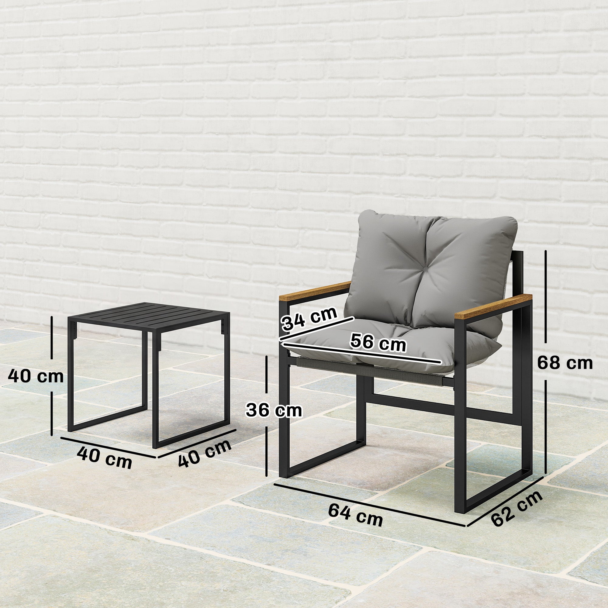 3-Piece Bistro Set for 2 — Metal Frame, Cushioned Chairs & Side Table, Outdoor Furniture for Balcony, Patio, or Lawn