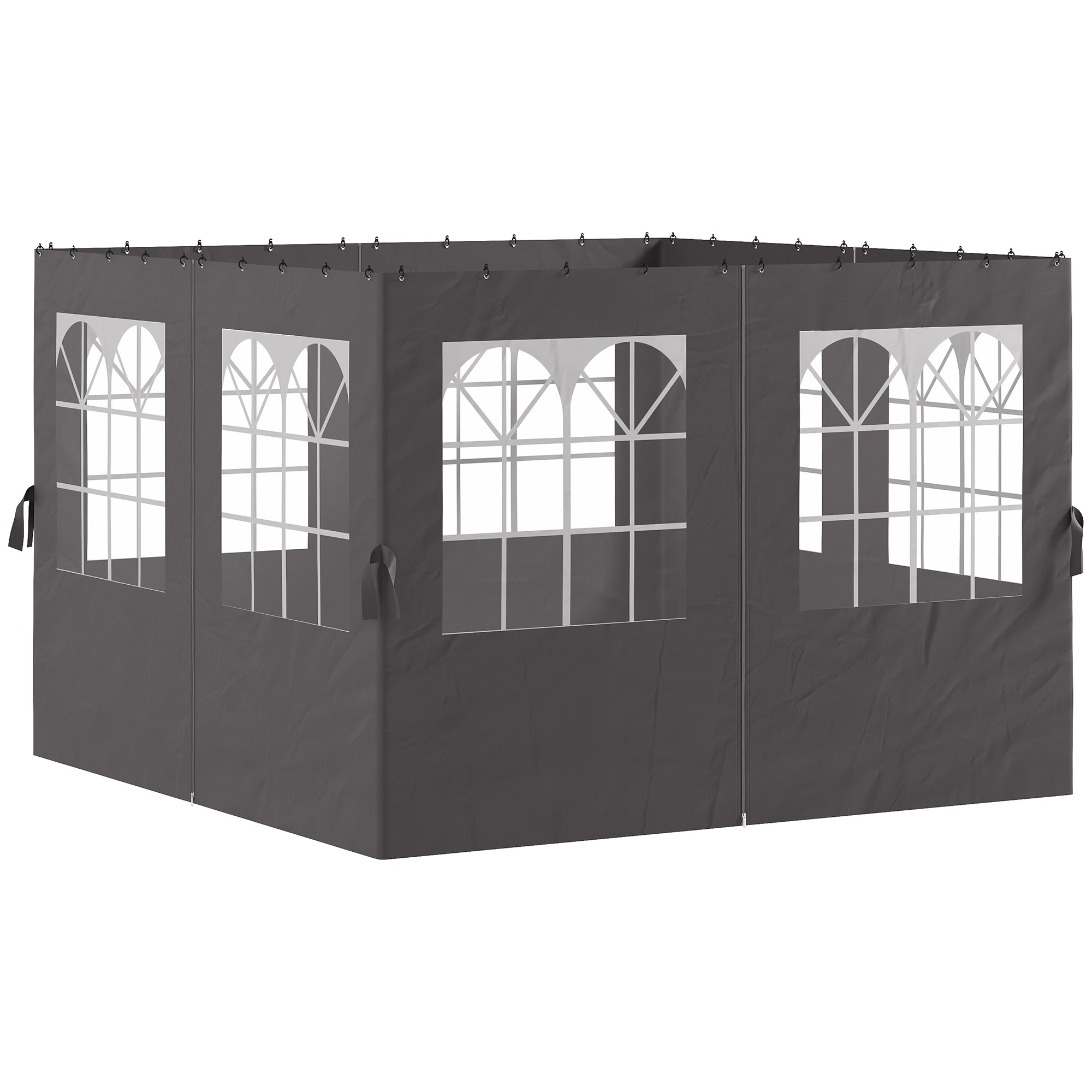 Side Wall 4-Piece Set for 3 x 3m Pavilion Side Panels with 8 Windows Hook and Loop Fasteners 302x205cm Waterproof Stable Winterproof Side Panel Side Walls for Party Tent Garden Pavilion Dark Grey
