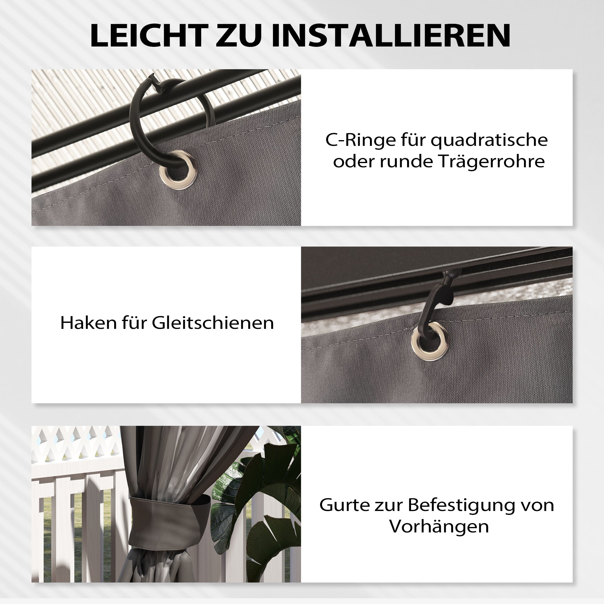 Side Wall 4-Piece Set for 3 x 3m Pavilion Side Panels with 8 Windows Hook and Loop Fasteners 302x205cm Waterproof Stable Winterproof Side Panel Side Walls for Party Tent Garden Pavilion Dark Grey