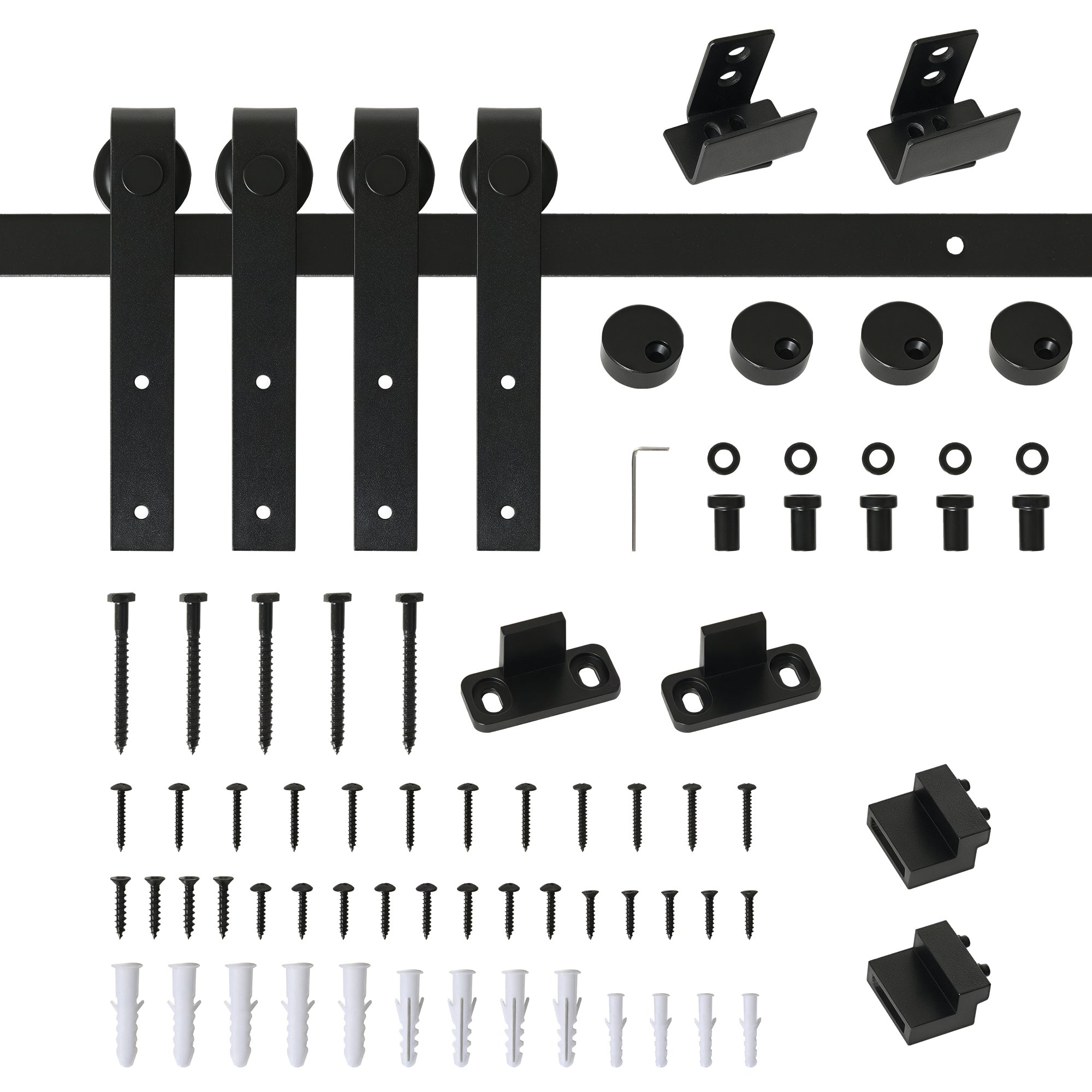 200cm Sliding Door Complete Set Sliding Door System with Floor Guide, Sliding Door Rail, Sliding Door Rollers Fittings Made of Carbon Steel for Double Sliding Door