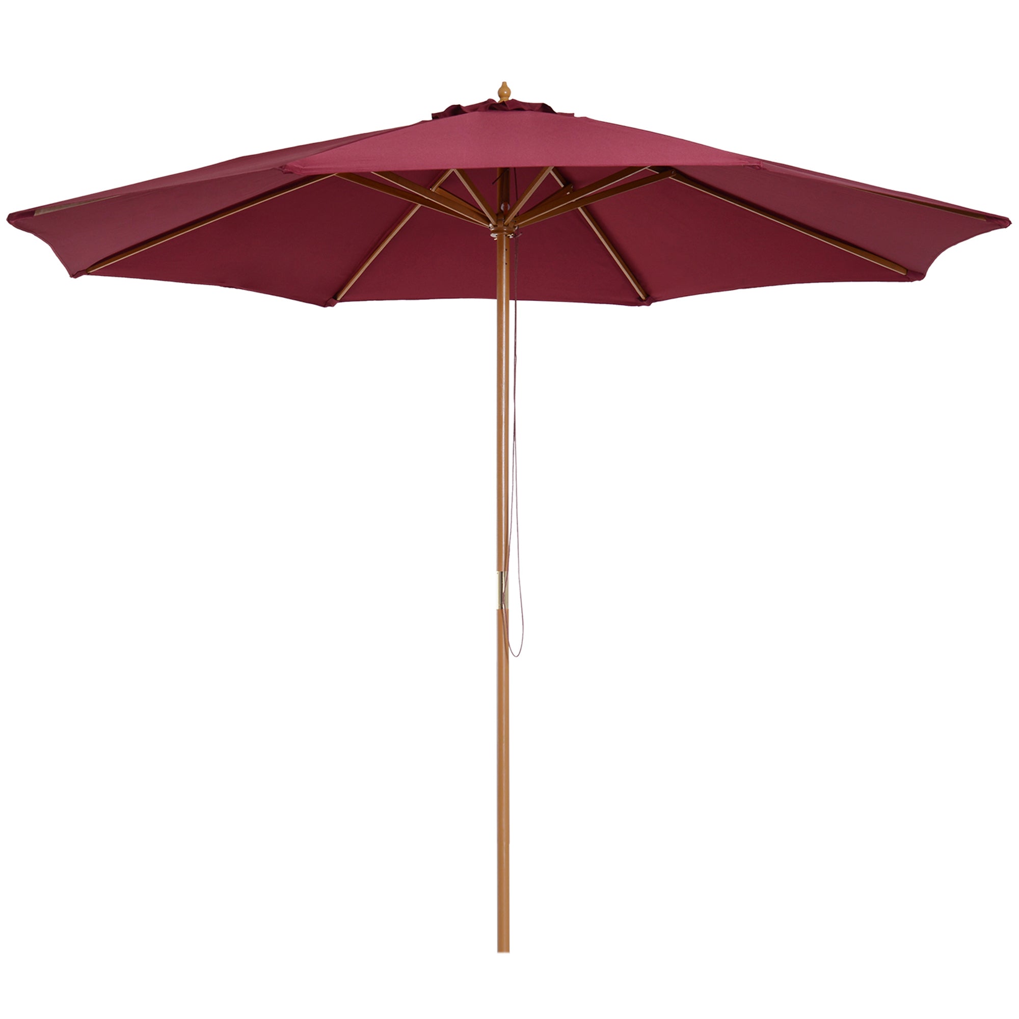 Outdoor Garden Umbrella Straight Double Roof Wooden High Density Polyester Sun Protection Ø 3 x 2.5 m Red