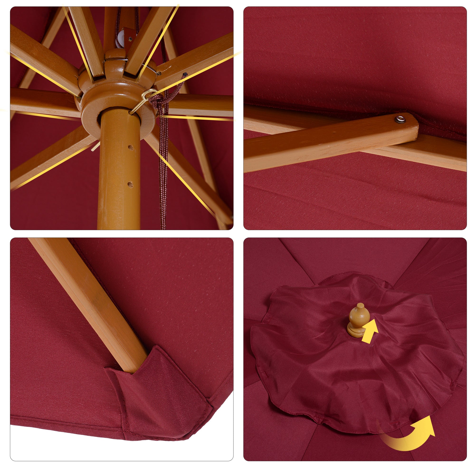 Outdoor Garden Umbrella Straight Double Roof Wooden High Density Polyester Sun Protection Ø 3 x 2.5 m Red