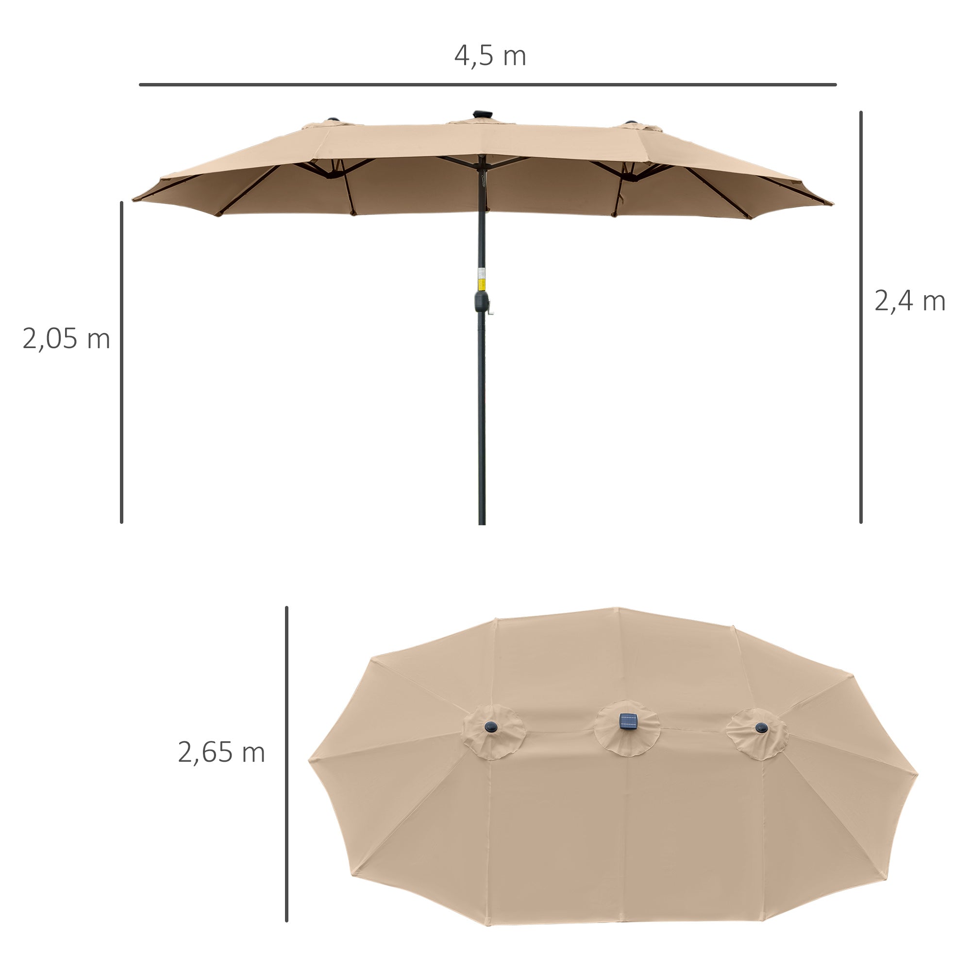 Double Garden Umbrella with 48 Solar LED Lights 177.17x104.33x94.49 inches Patio Umbrella with Crank Sun Protection for Terrace Balcony Pool Khaki