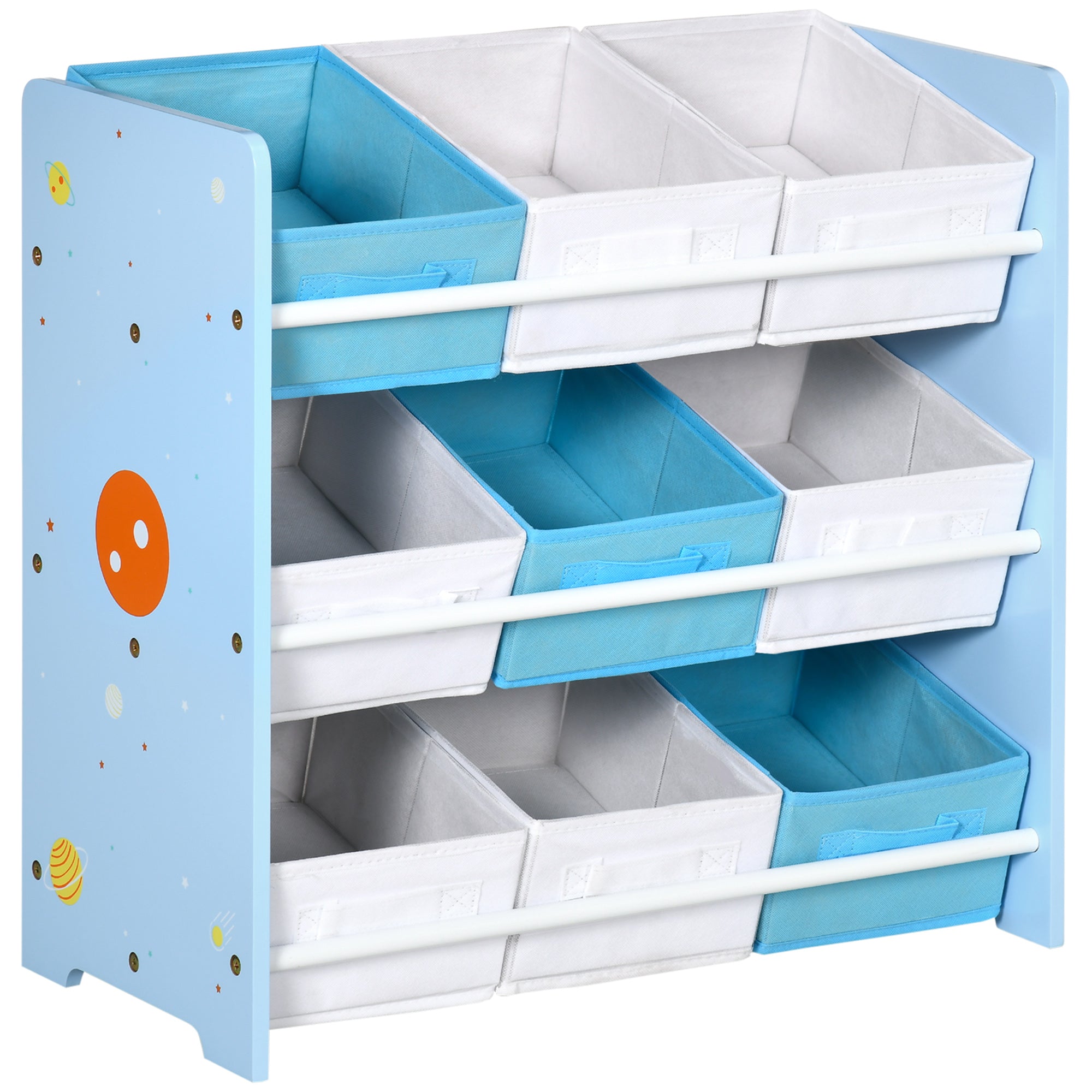 ZONEKIZ Toy Storage Cabinet with 9 Removable Baskets, Wooden MDF and Fabric Toy Box, 63x30x60cm, Blue