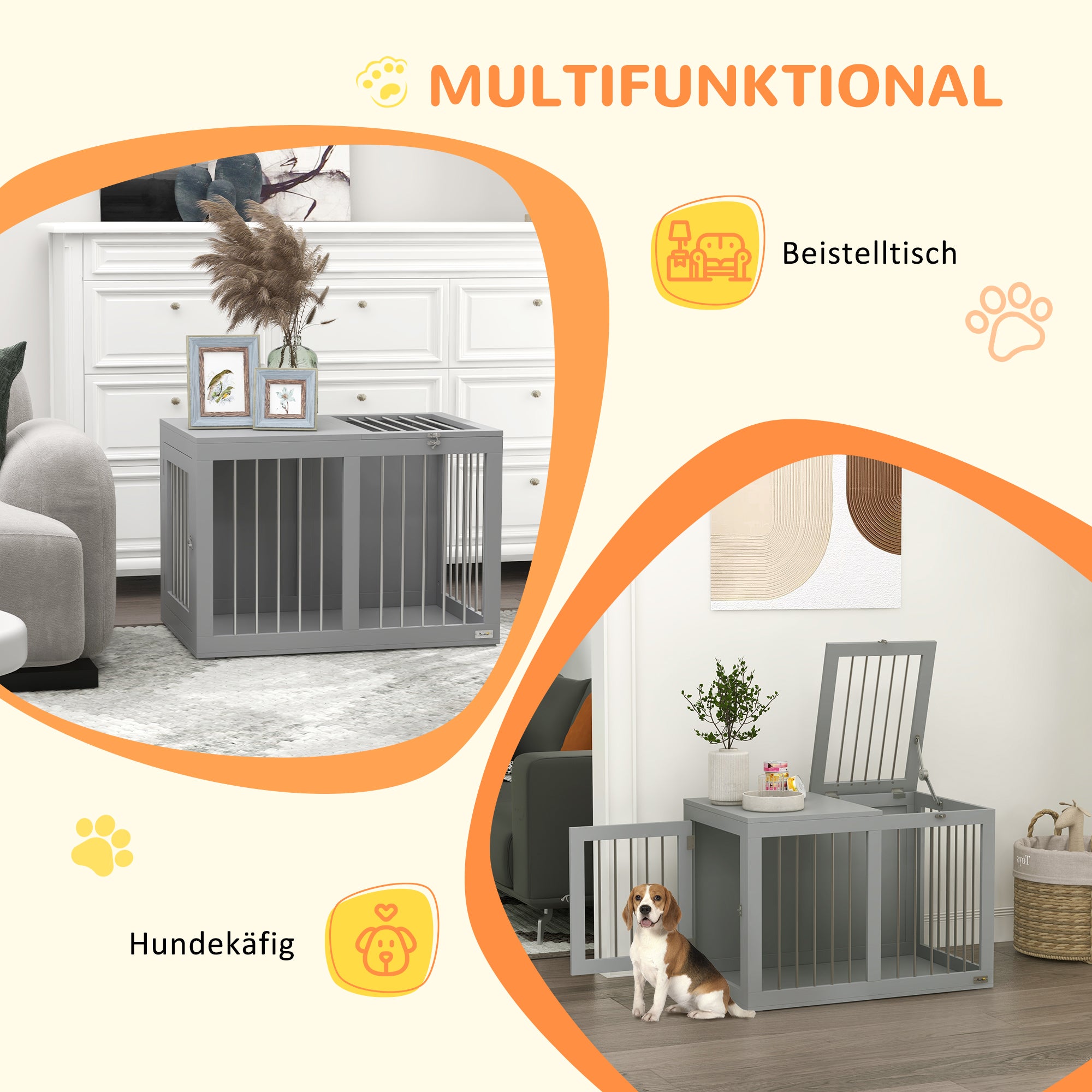 Dog Crate Furniture with 2 Doors Steel Dog Crate for Home Indoor Dog House for Medium Dogs up to 20 kg Side Table Dog Kennel 80 x 50 x 56.5 cm Gray