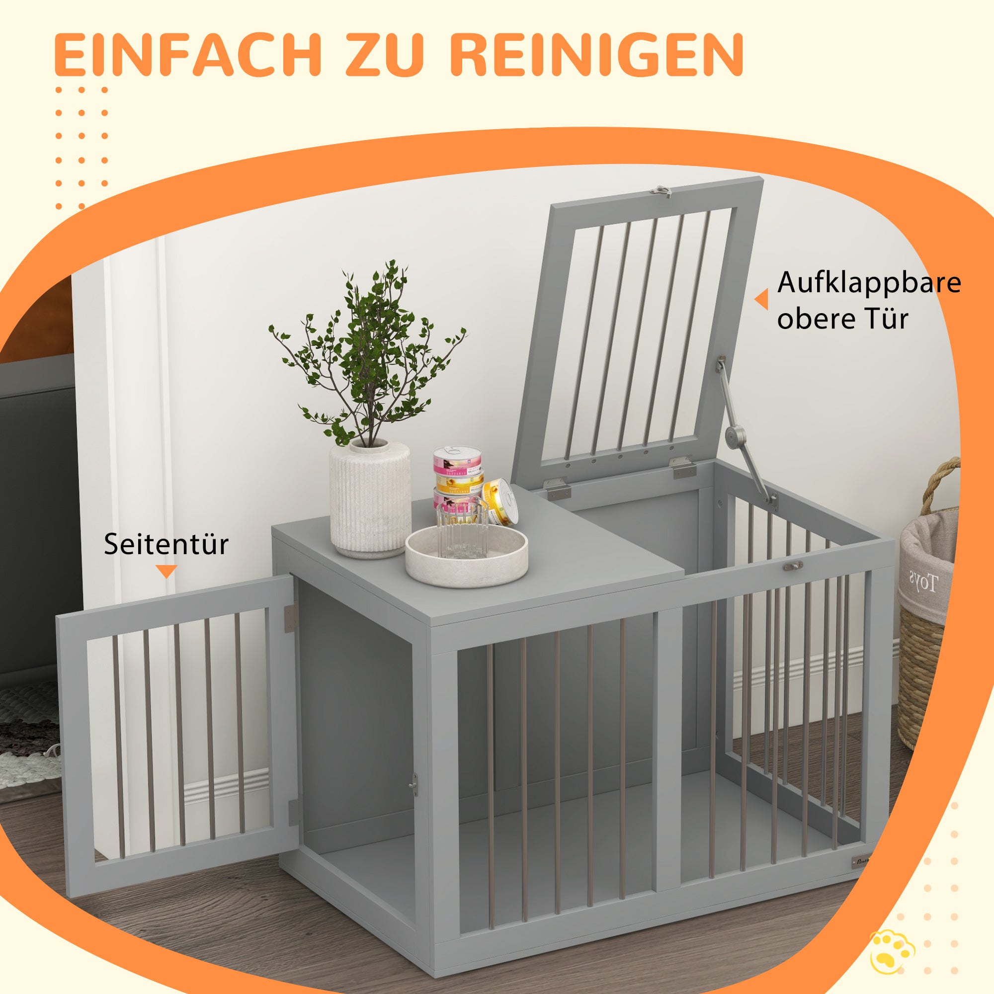 Dog Crate Furniture with 2 Doors Steel Dog Crate for Home Indoor Dog House for Medium Dogs up to 20 kg Side Table Dog Kennel 80 x 50 x 56.5 cm Gray