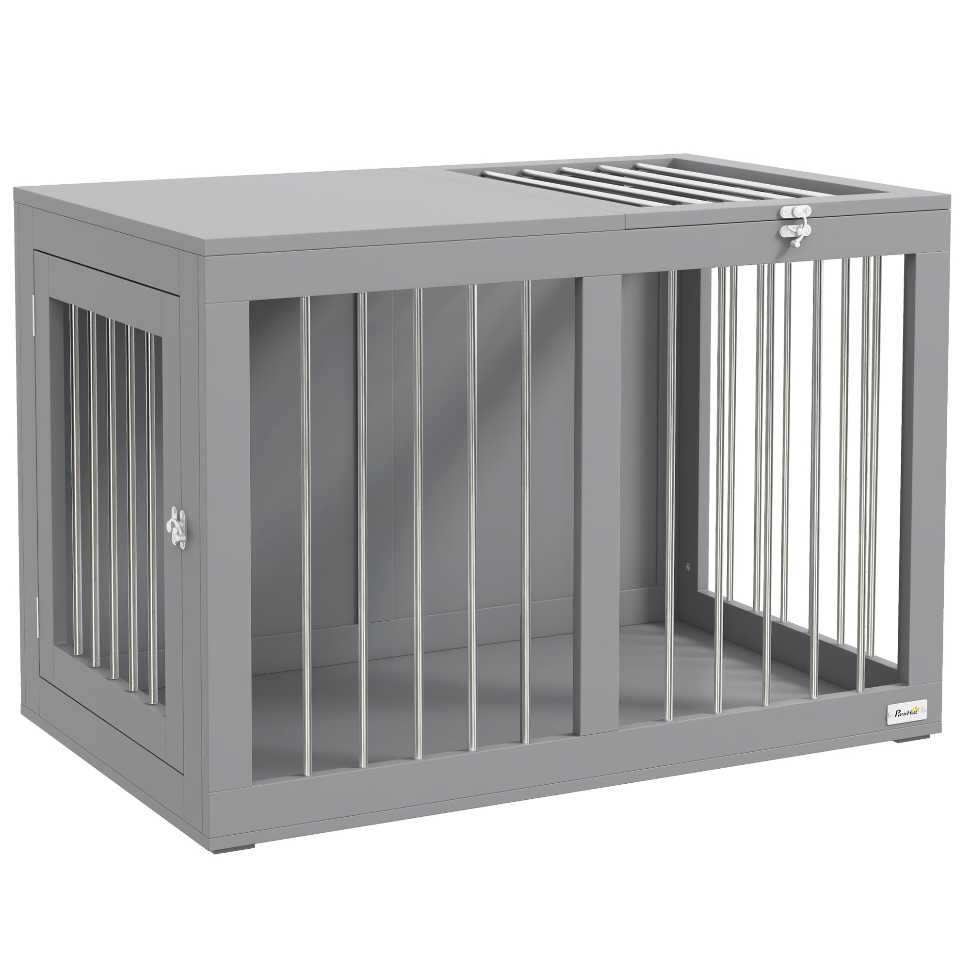 Dog Crate Furniture with 2 Doors Steel Dog Crate for Home Indoor Dog House for Medium Dogs up to 20 kg Side Table Dog Kennel 80 x 50 x 56.5 cm Gray
