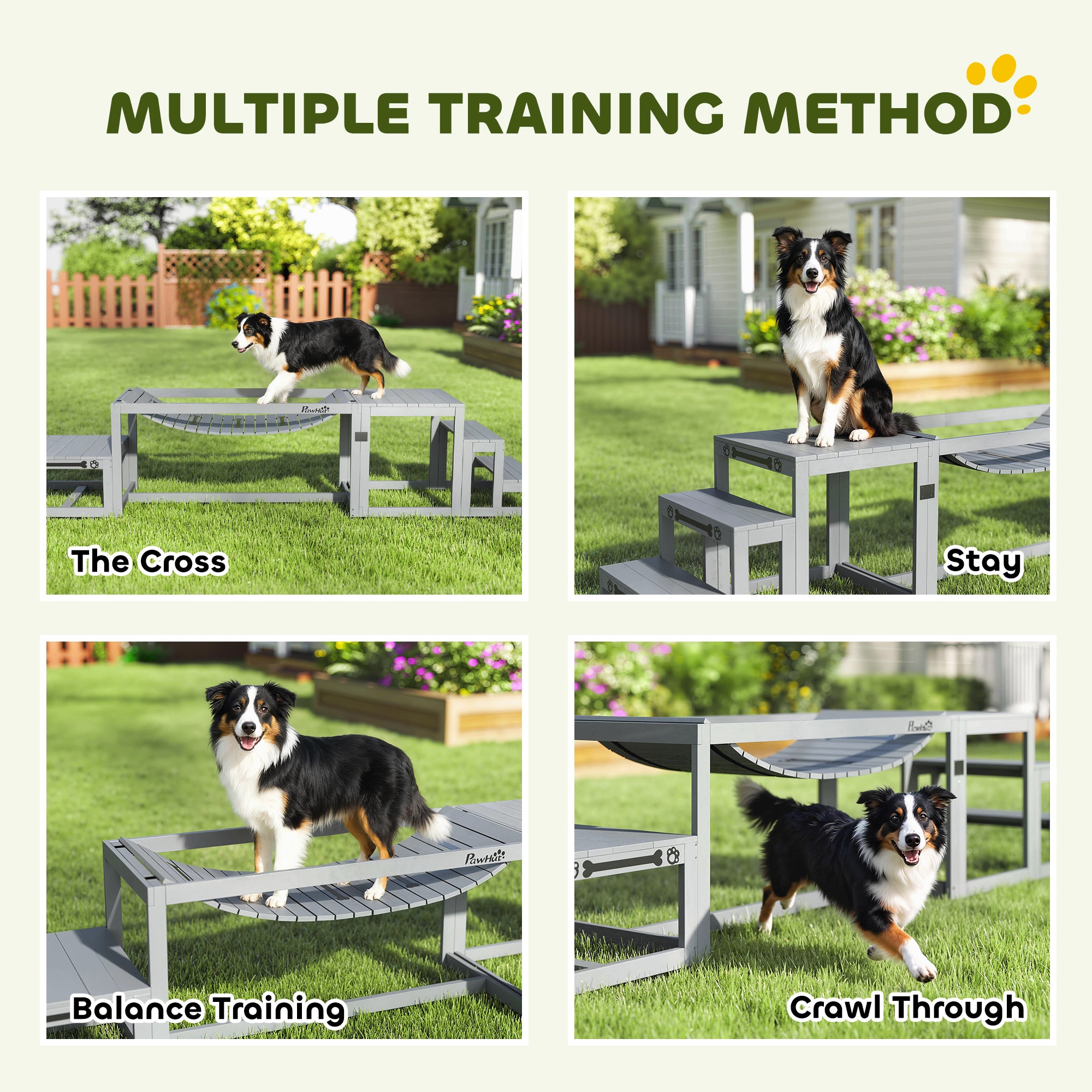 3-Piece Dog Agility Set — Spruce Wood Bridge, Ladder & Platform for Medium to Large Dogs up to 40 kg (88 lb), Gray