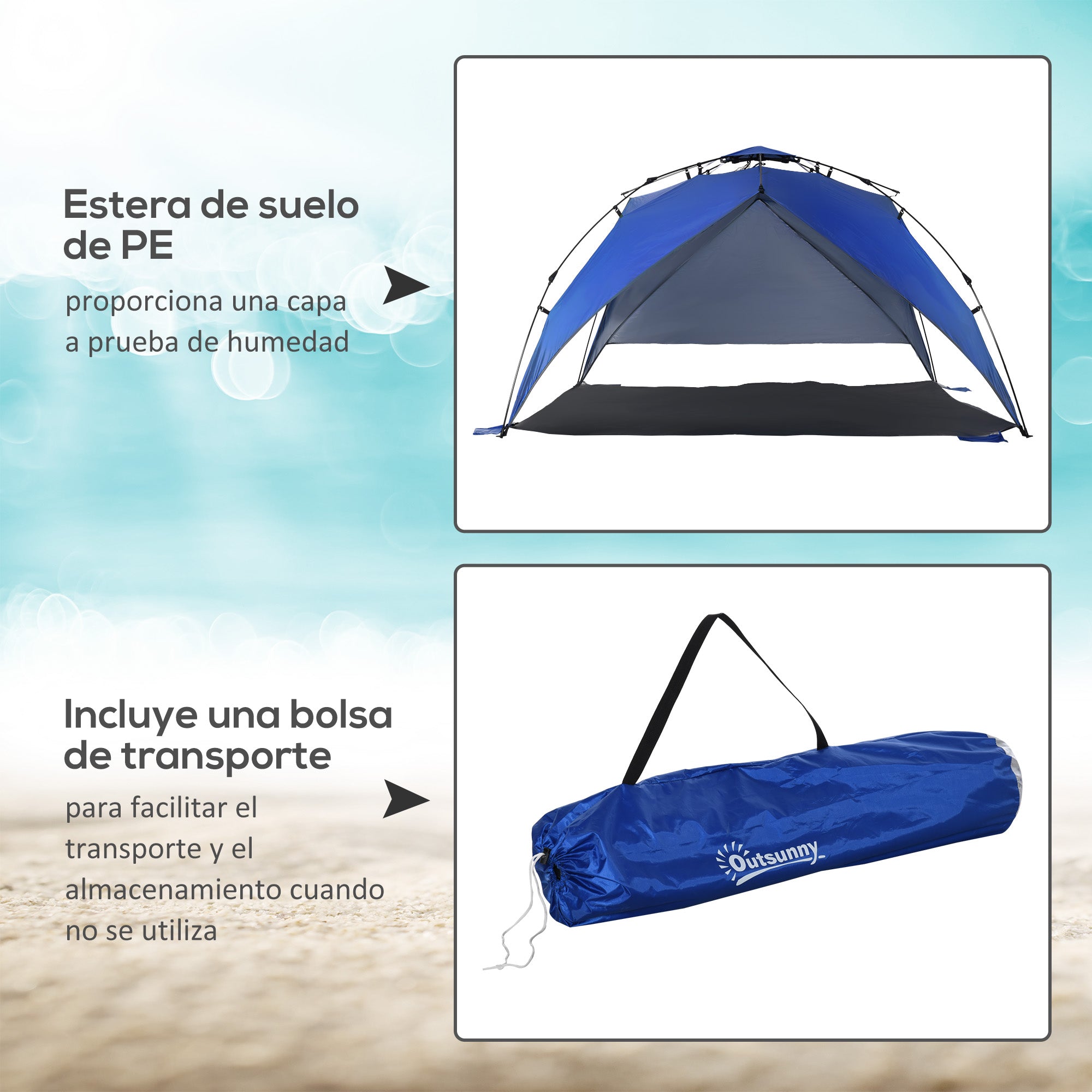 Folding Beach Tent Pop-Up Beach Shelter with Carrying Bag Automatic Opening UV Protection and Waterproof for Park Camping 247x247x145 cm Blue