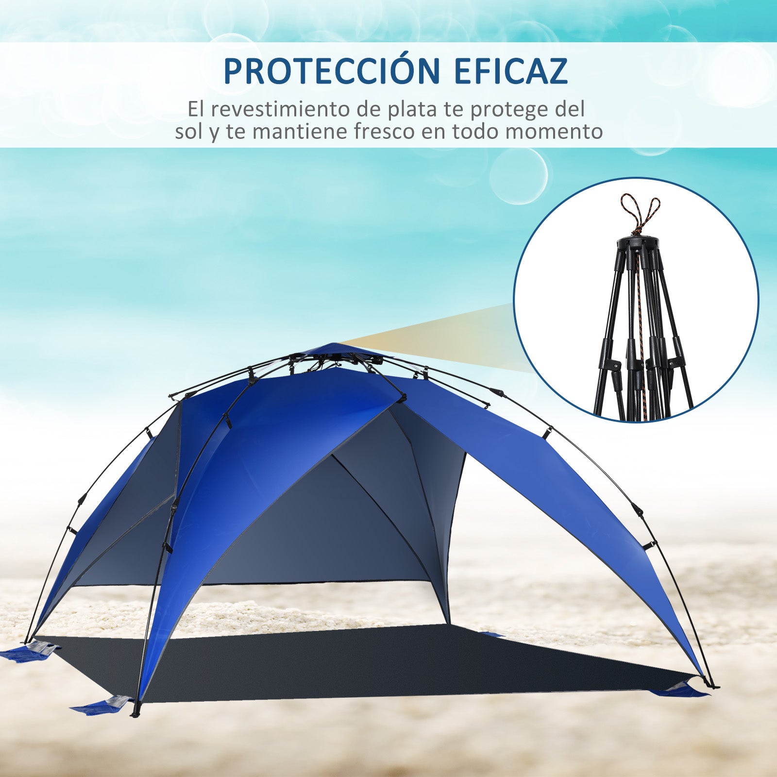 Folding Beach Tent Pop-Up Beach Shelter with Carrying Bag Automatic Opening UV Protection and Waterproof for Park Camping 247x247x145 cm Blue