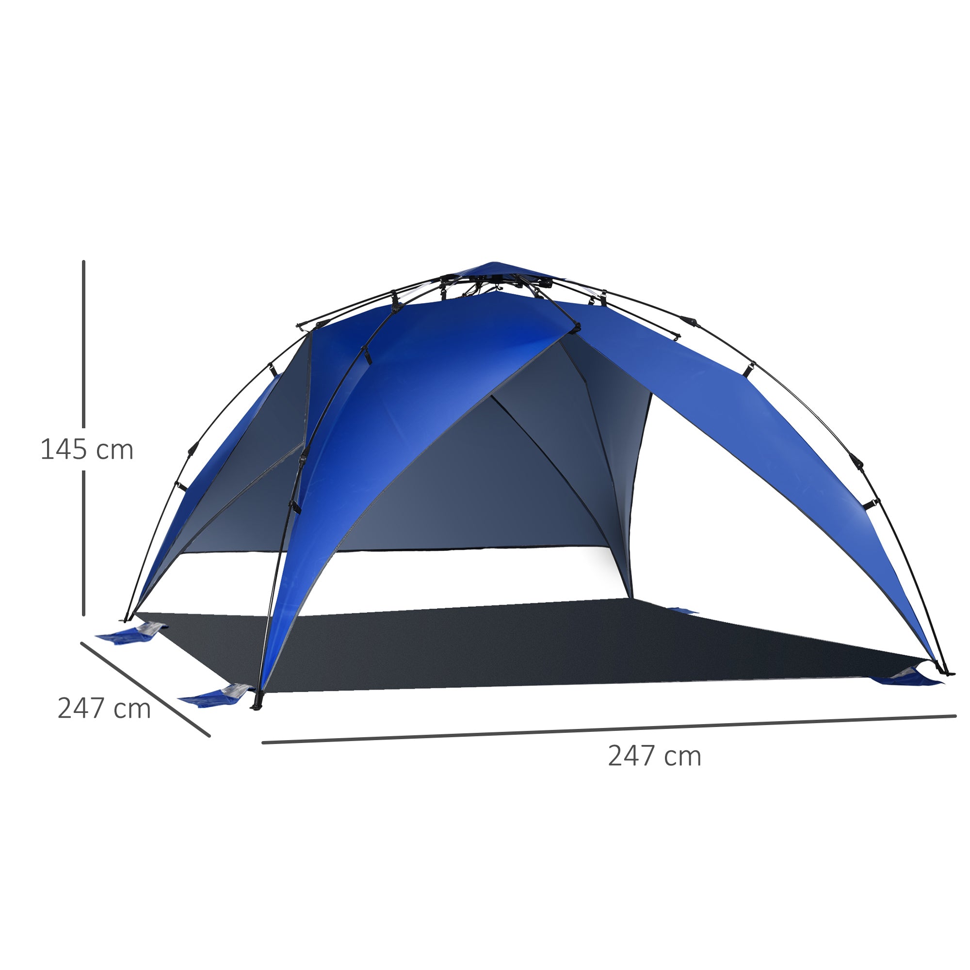 Folding Beach Tent Pop-Up Beach Shelter with Carrying Bag Automatic Opening UV Protection and Waterproof for Park Camping 247x247x145 cm Blue