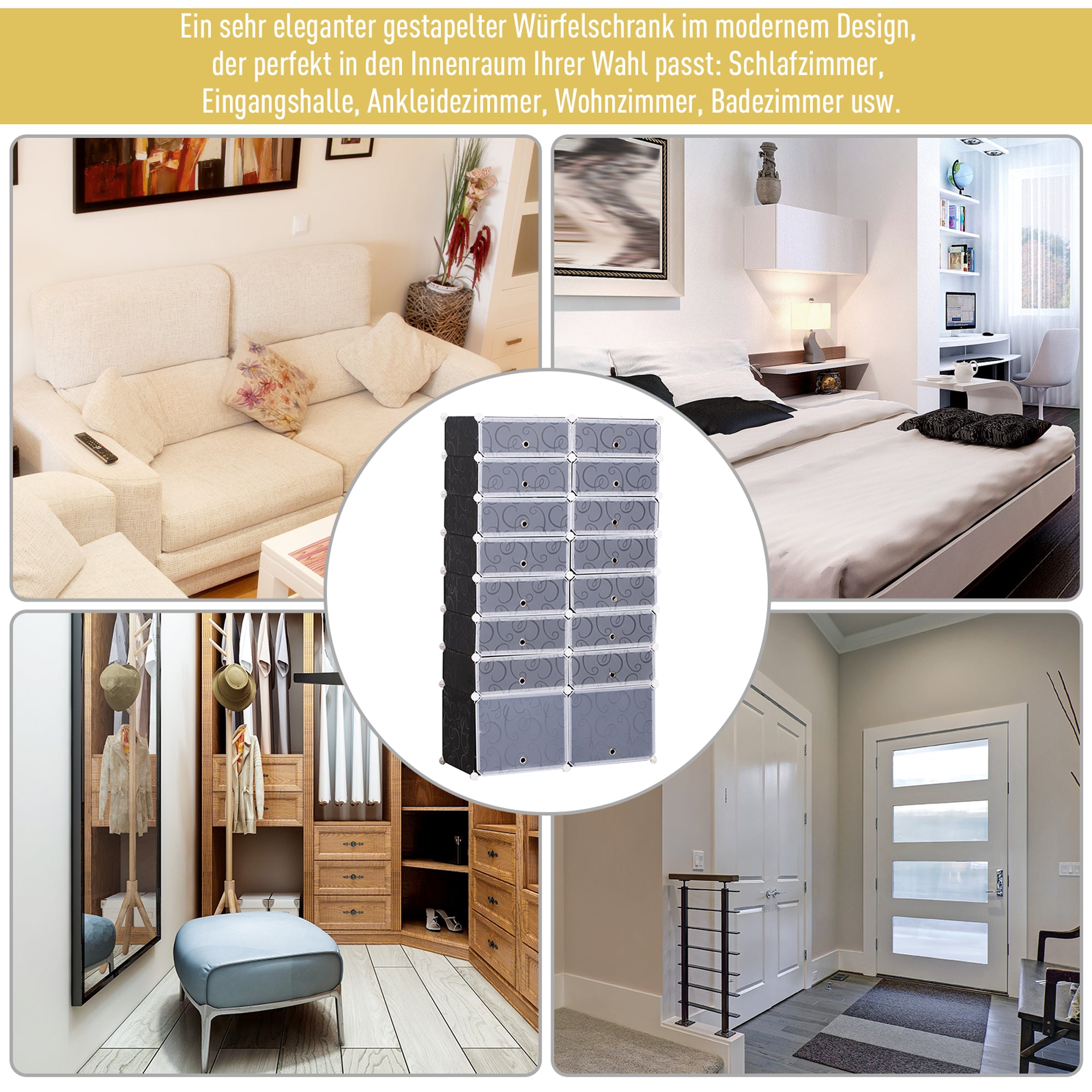 Shoe Boxes 16-Piece Set Stackable Shoe Organizer Shoe Storage Storage Boxes Shelving System with Door, Black + White