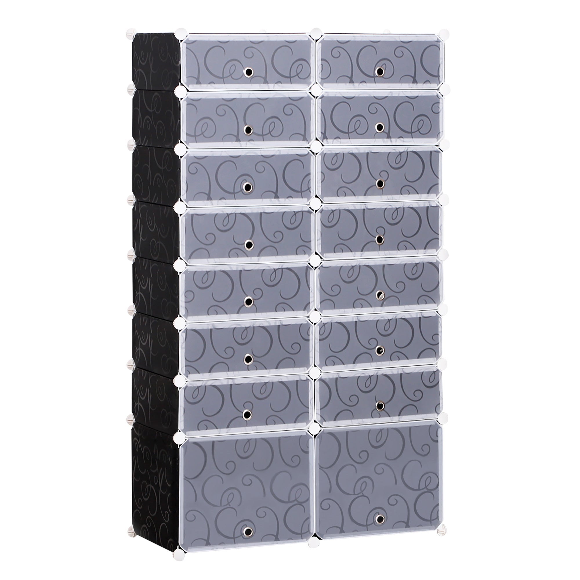Shoe Boxes 16-Piece Set Stackable Shoe Organizer Shoe Storage Storage Boxes Shelving System with Door, Black + White